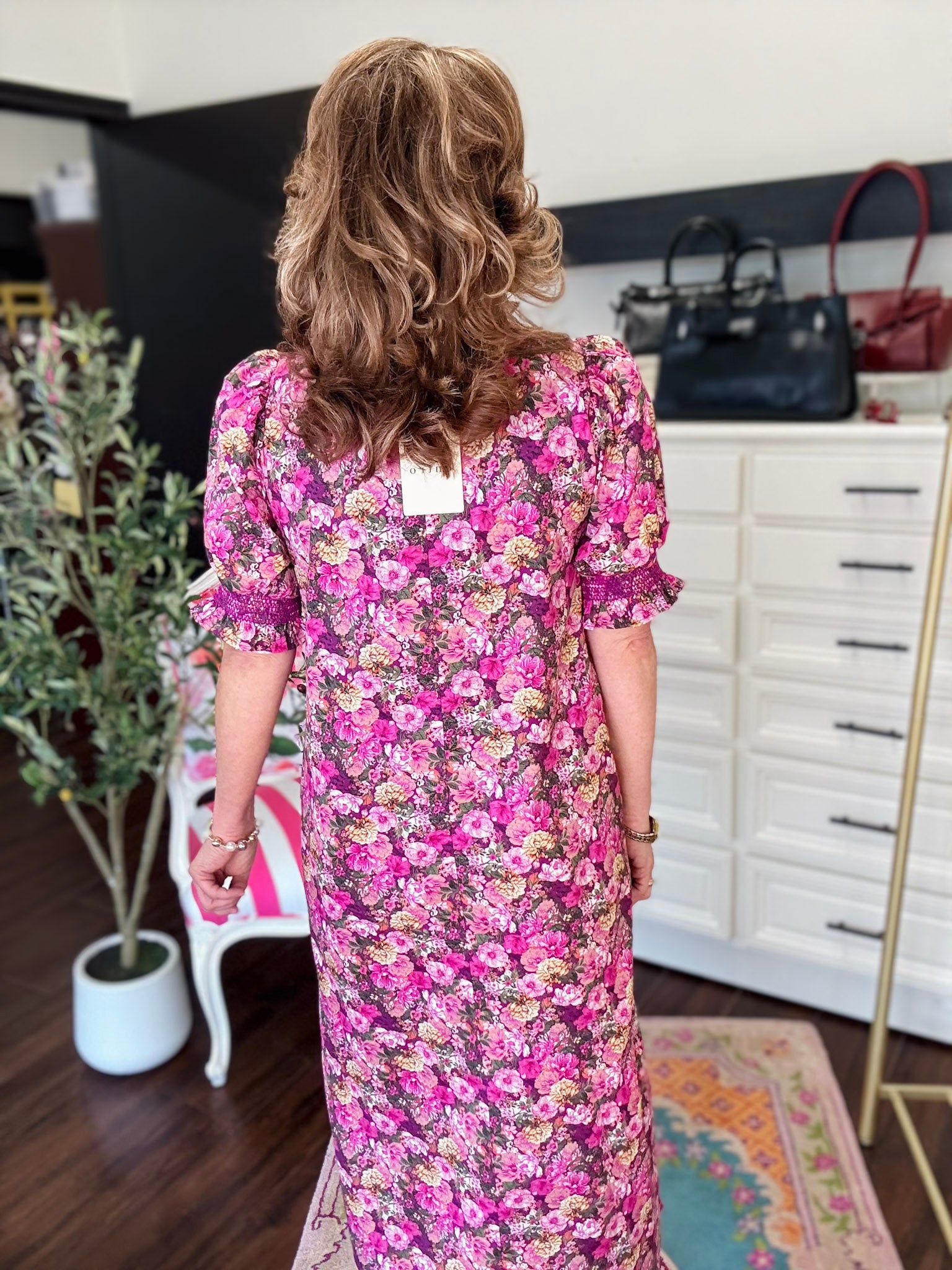 Magenta Bloom Midi Dress