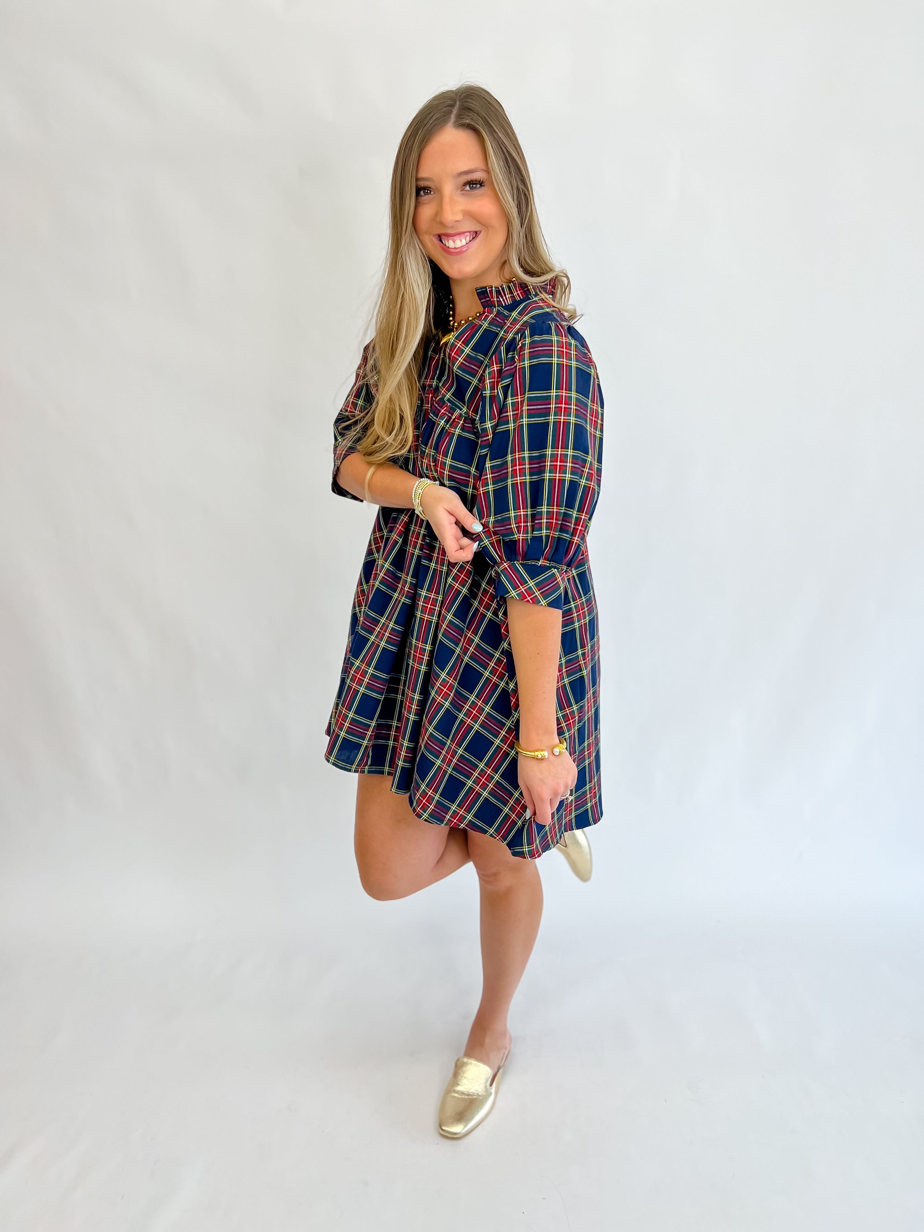 [Entro] Merry Everything Plaid Dress-Navy