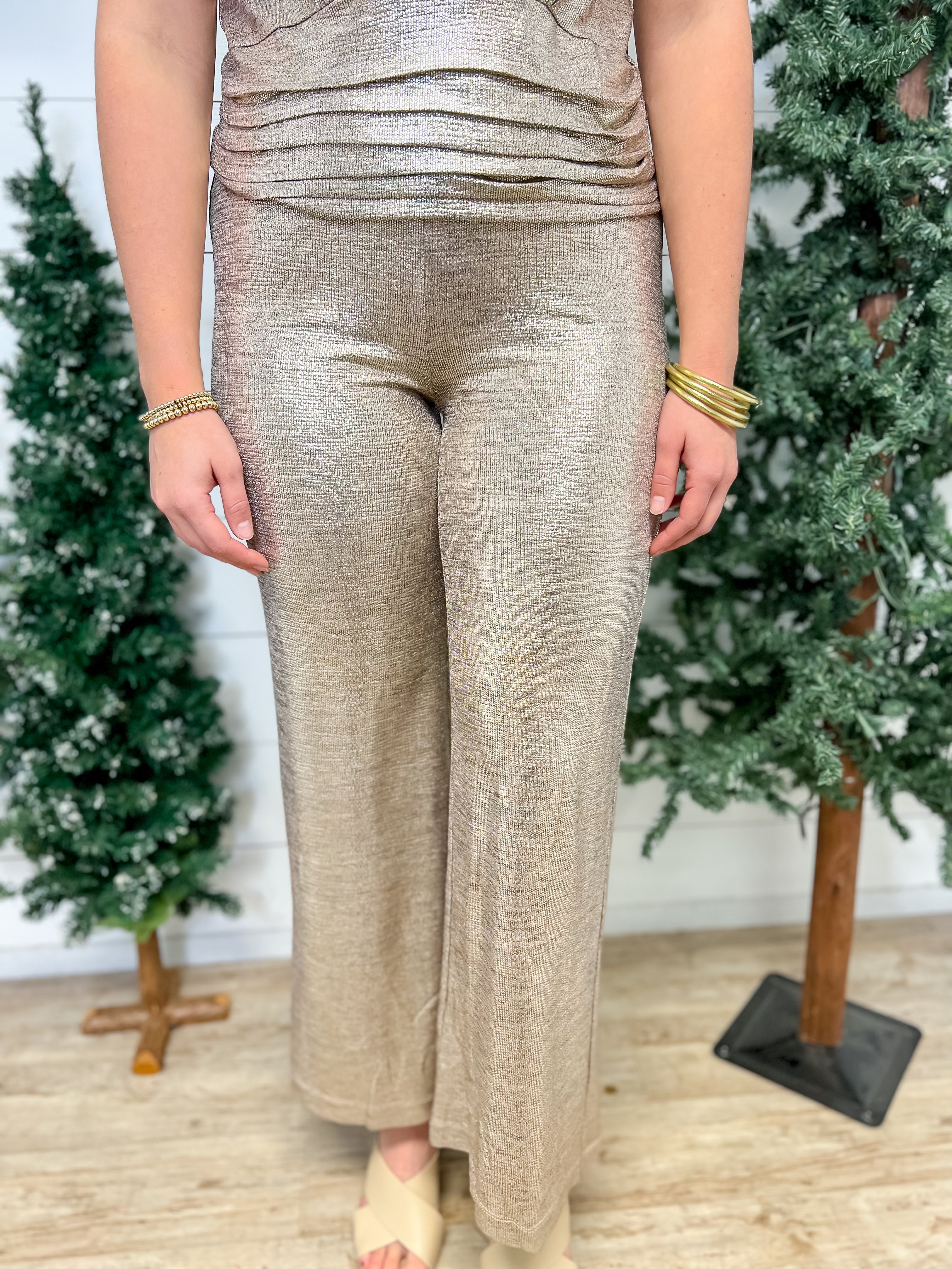 Foil Pull On Knit Pant-Champagne