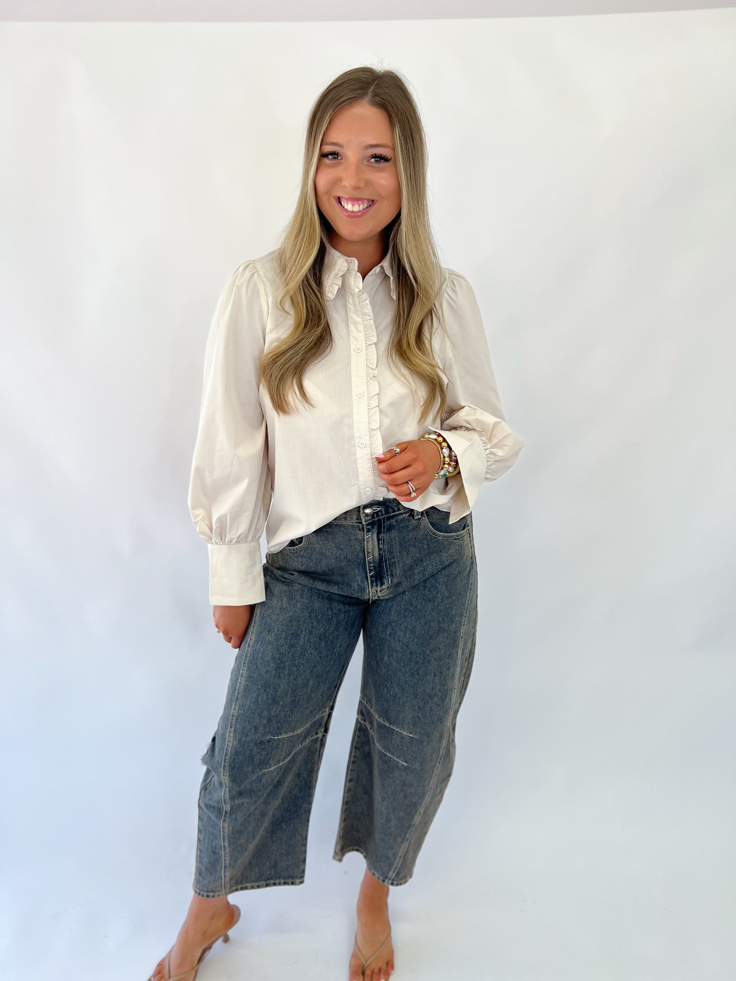 Fall Flair Long Sleeve Top-Ecru