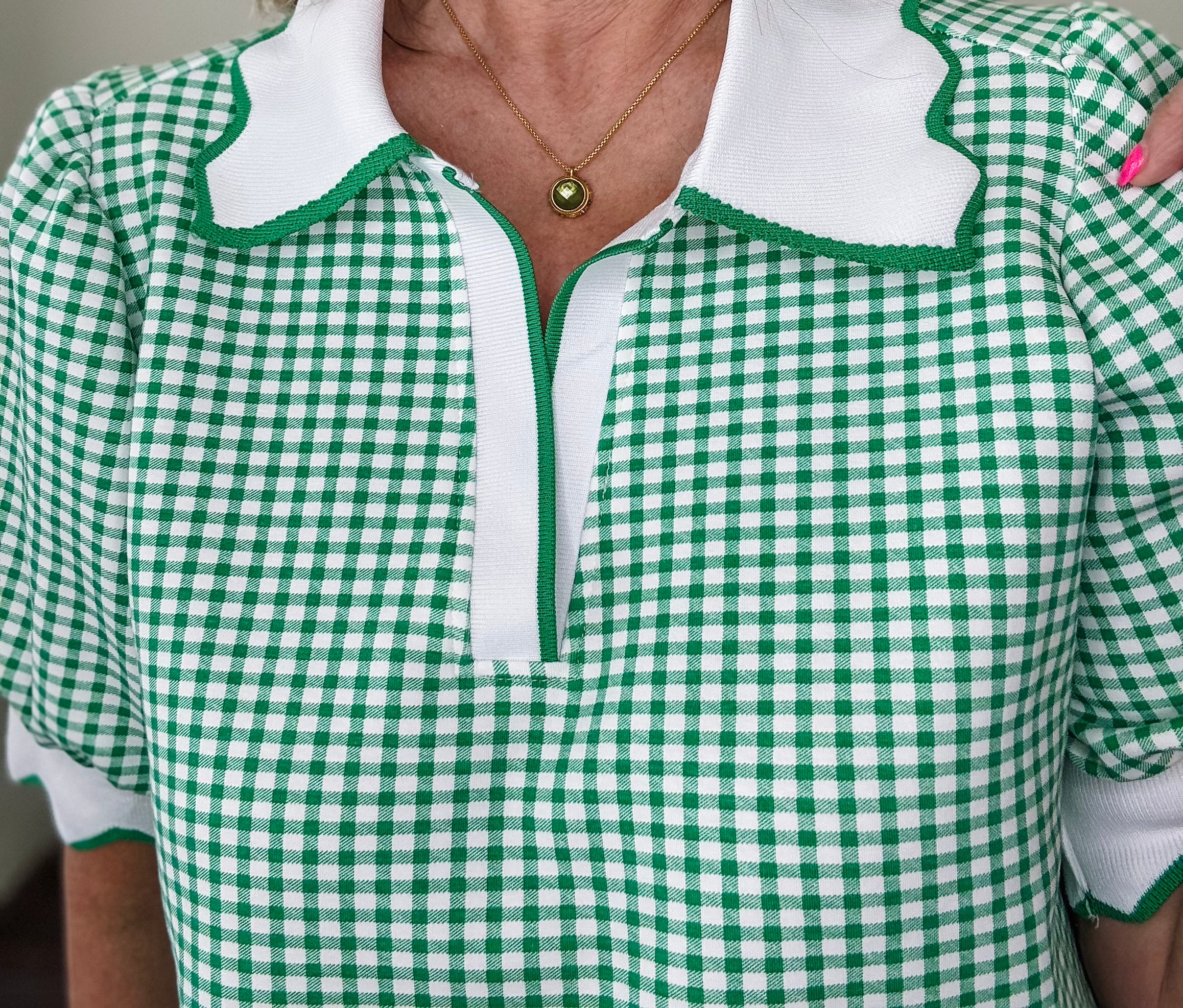 Crisp Gingham Polo-Green