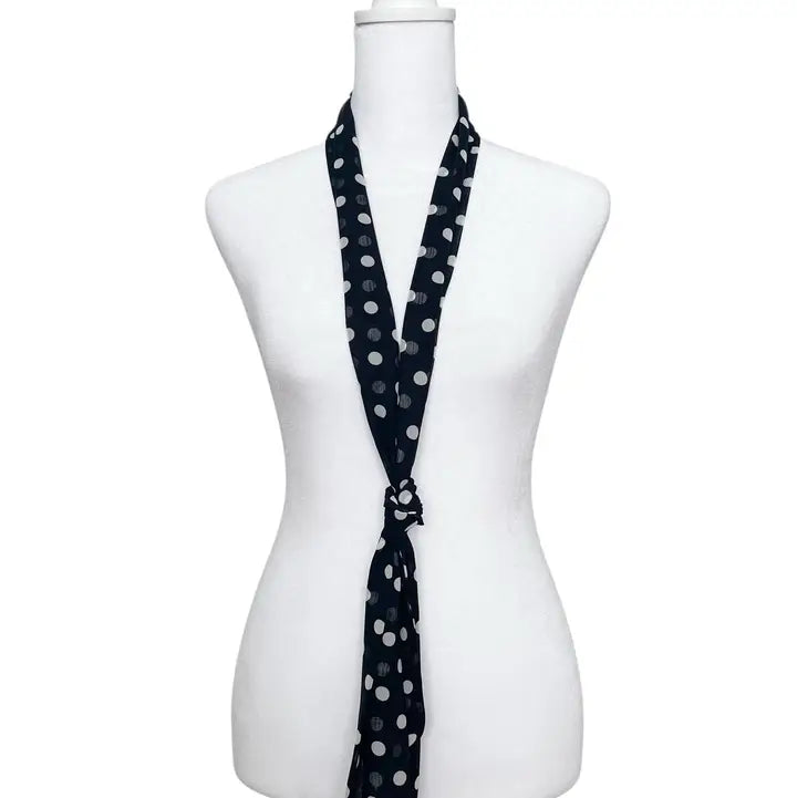 Polka Dot Chiffon Bow Scarf-Black & White