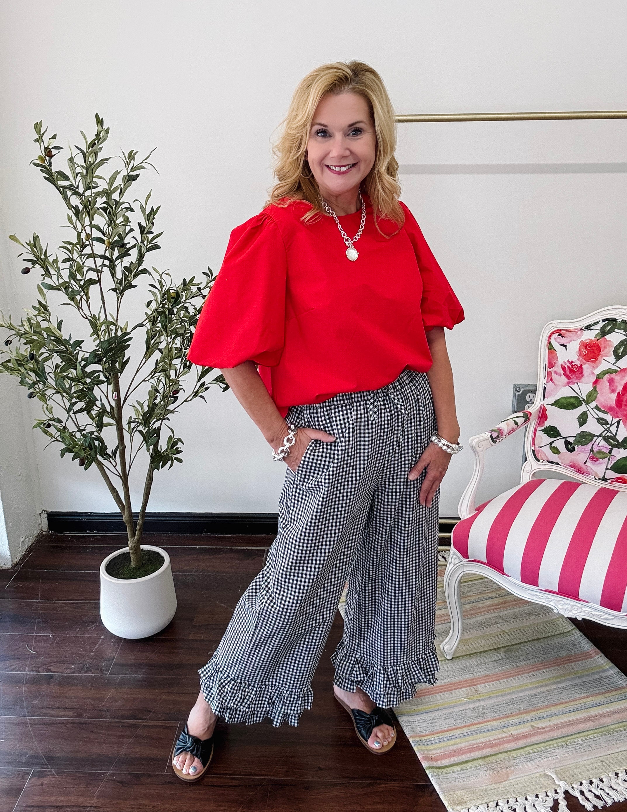 Black Gingham Ruffled Pant