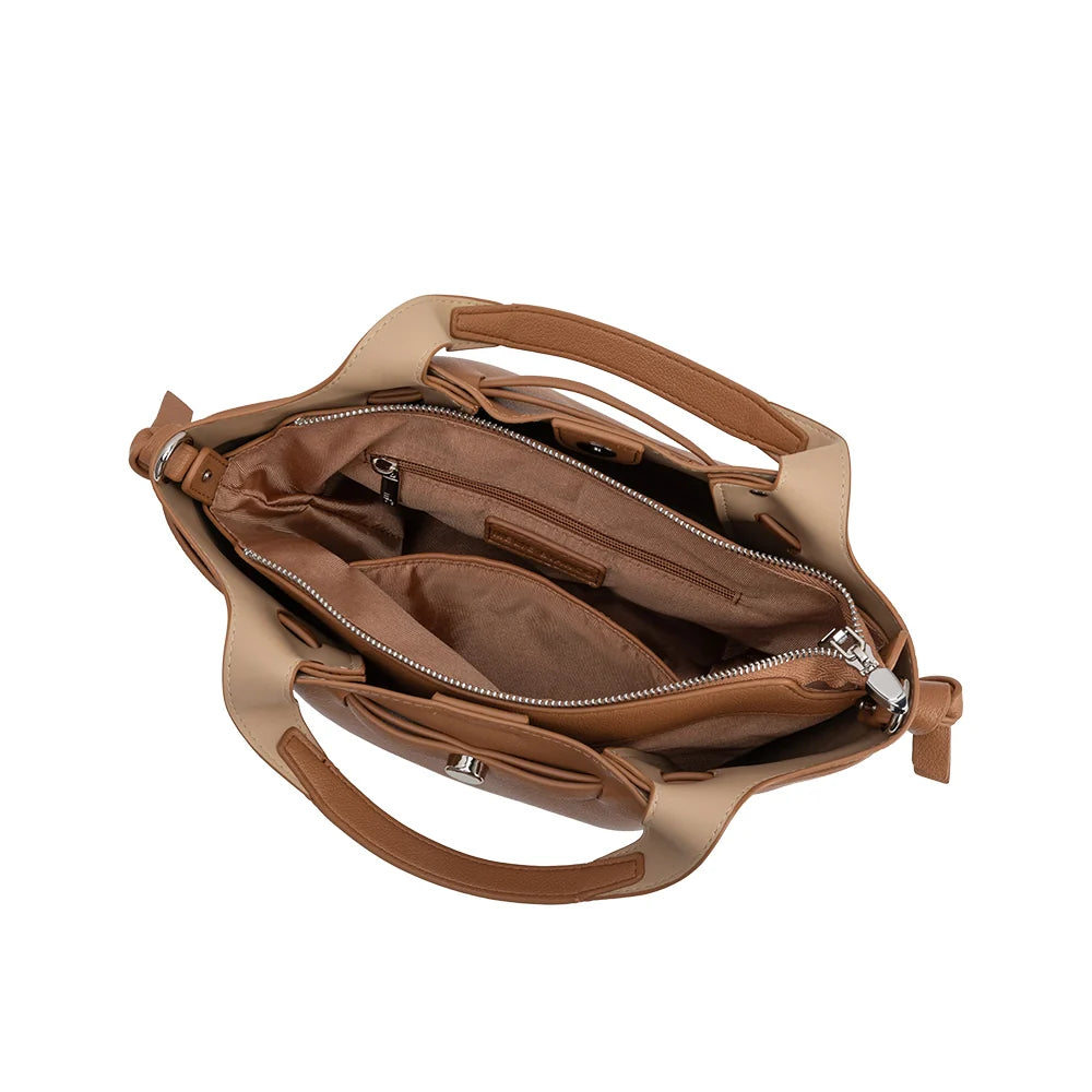 Avril Vegan Leather Top Handle Bag-Caramel