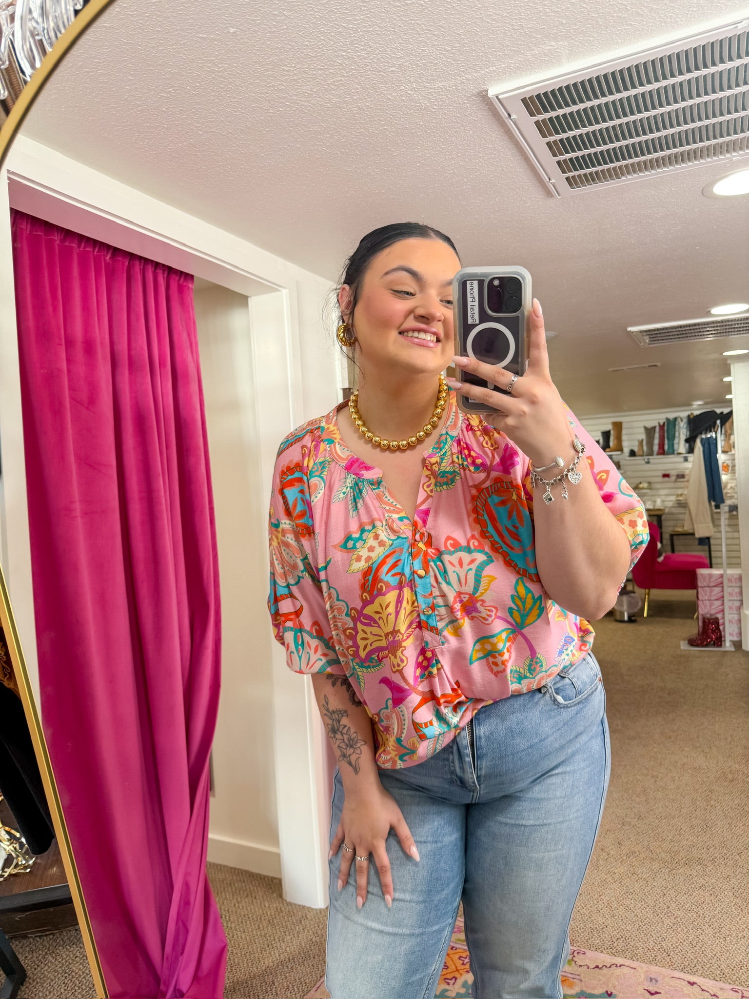 Painted in Paisley Button Down Top - Pink