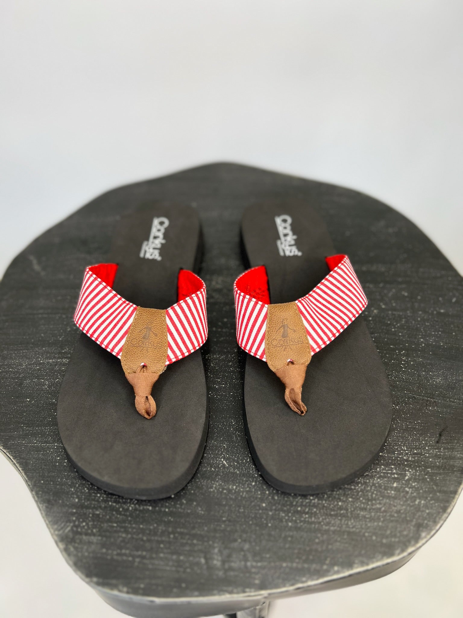 [Corky's] Summer Break Flip Flop - Red White Stripe