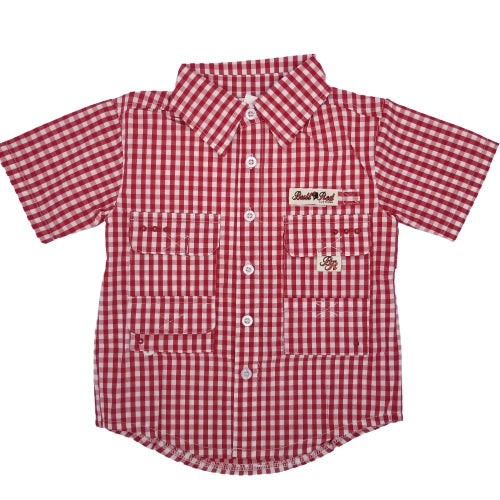 Bull Red Youth Fishing Shirt-Red Gingham