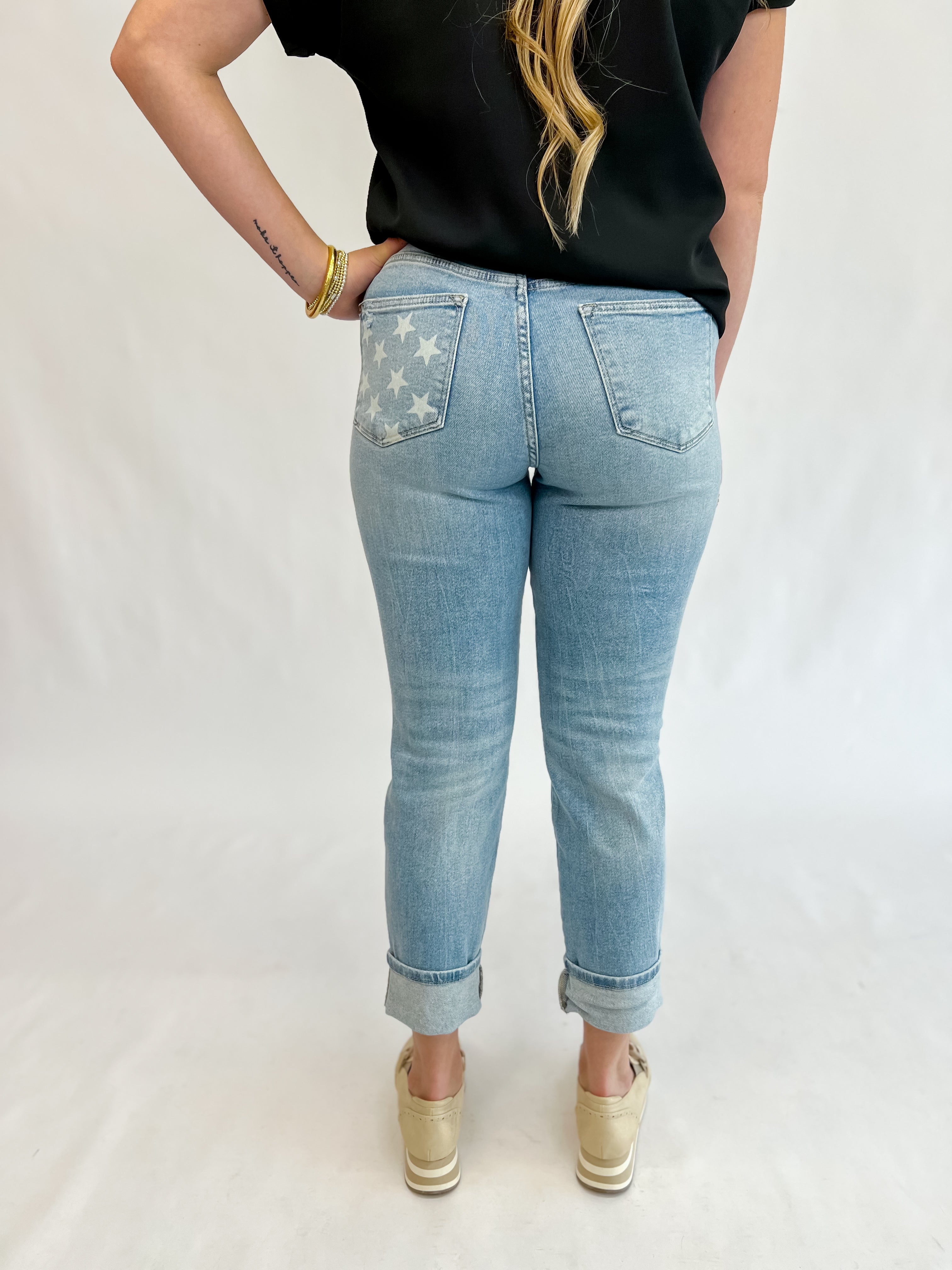 [Judy Blue] Mid Waist Boyfriend Cuffed Denim