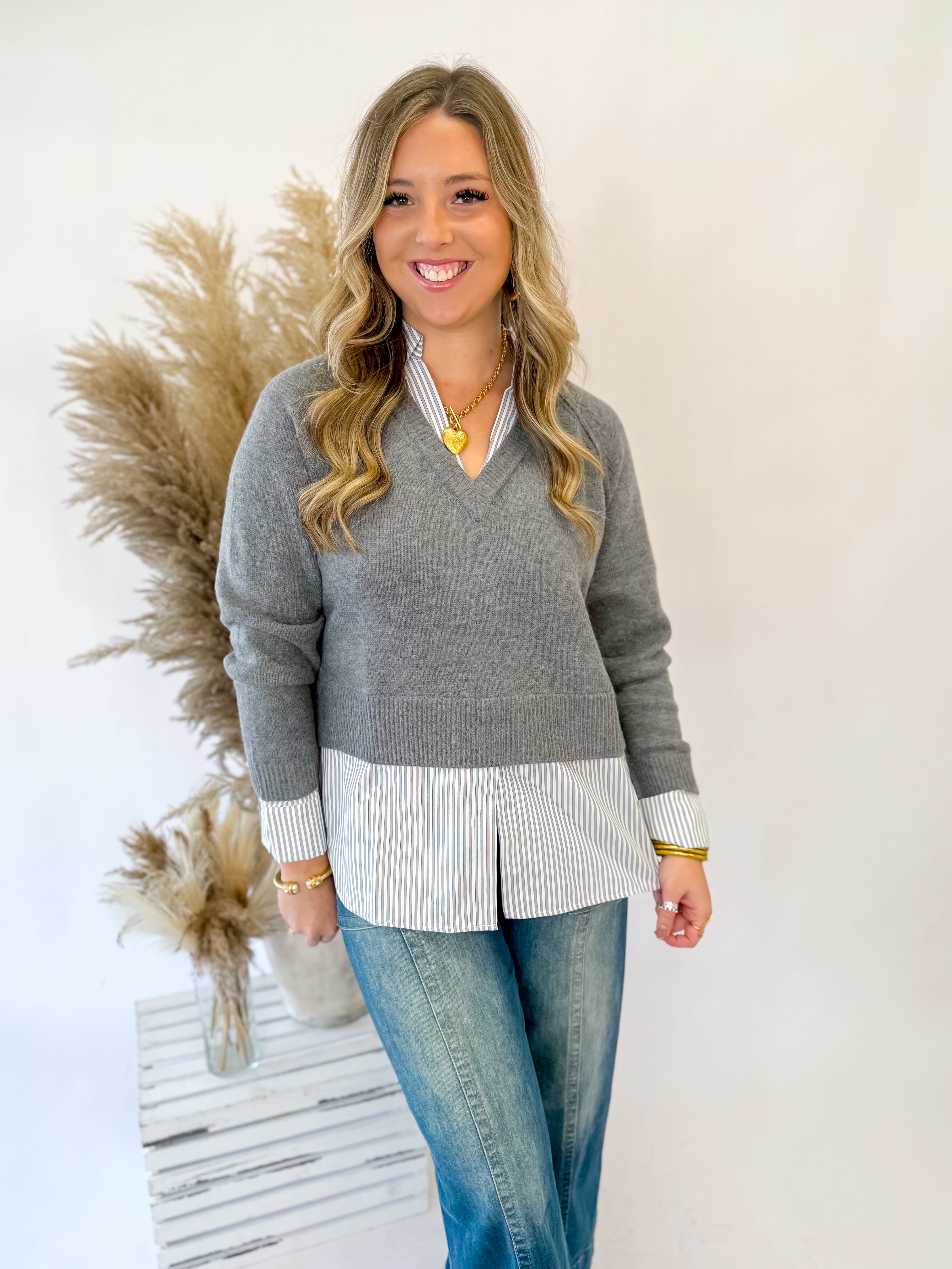 [Elan]Crossover Chic Sweater-Grey