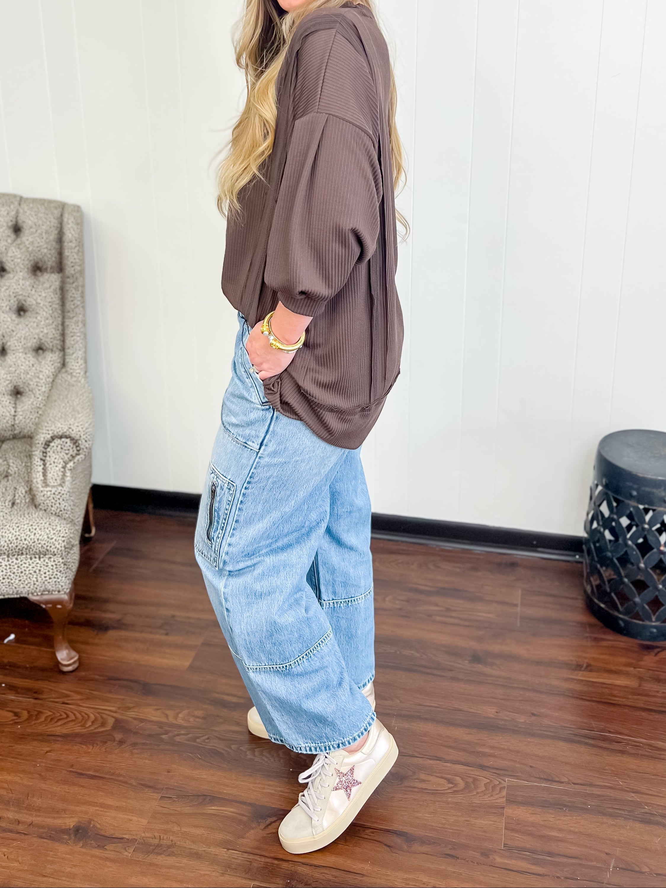 Over-Sized Brown Tunic Top-Brown