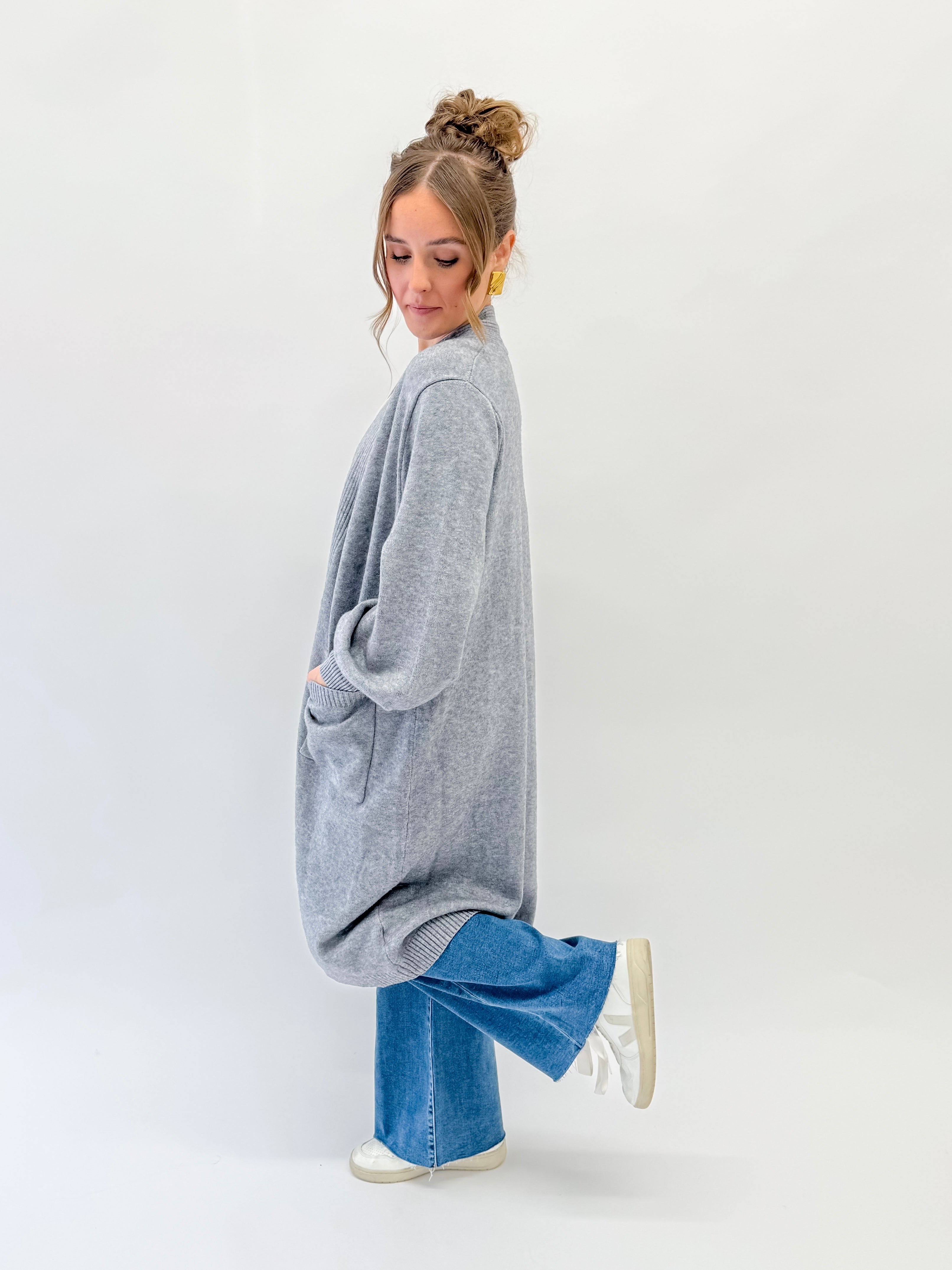 Luxe Volume Sleeve Cardigan- Heather Grey