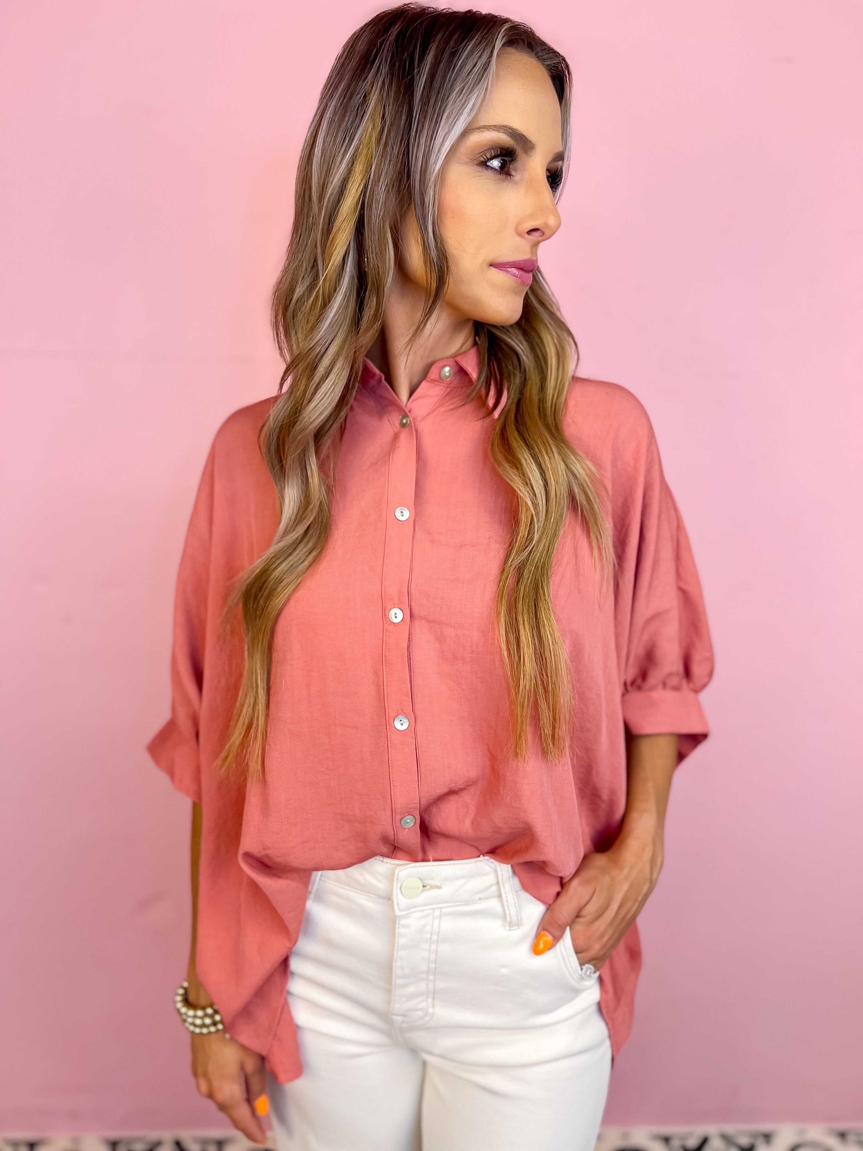 Cozy Chic Oversized Blouse-Ginger