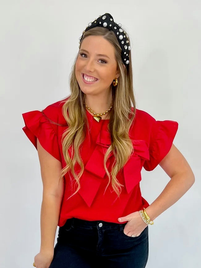 Ribbons And Bows Top-Red