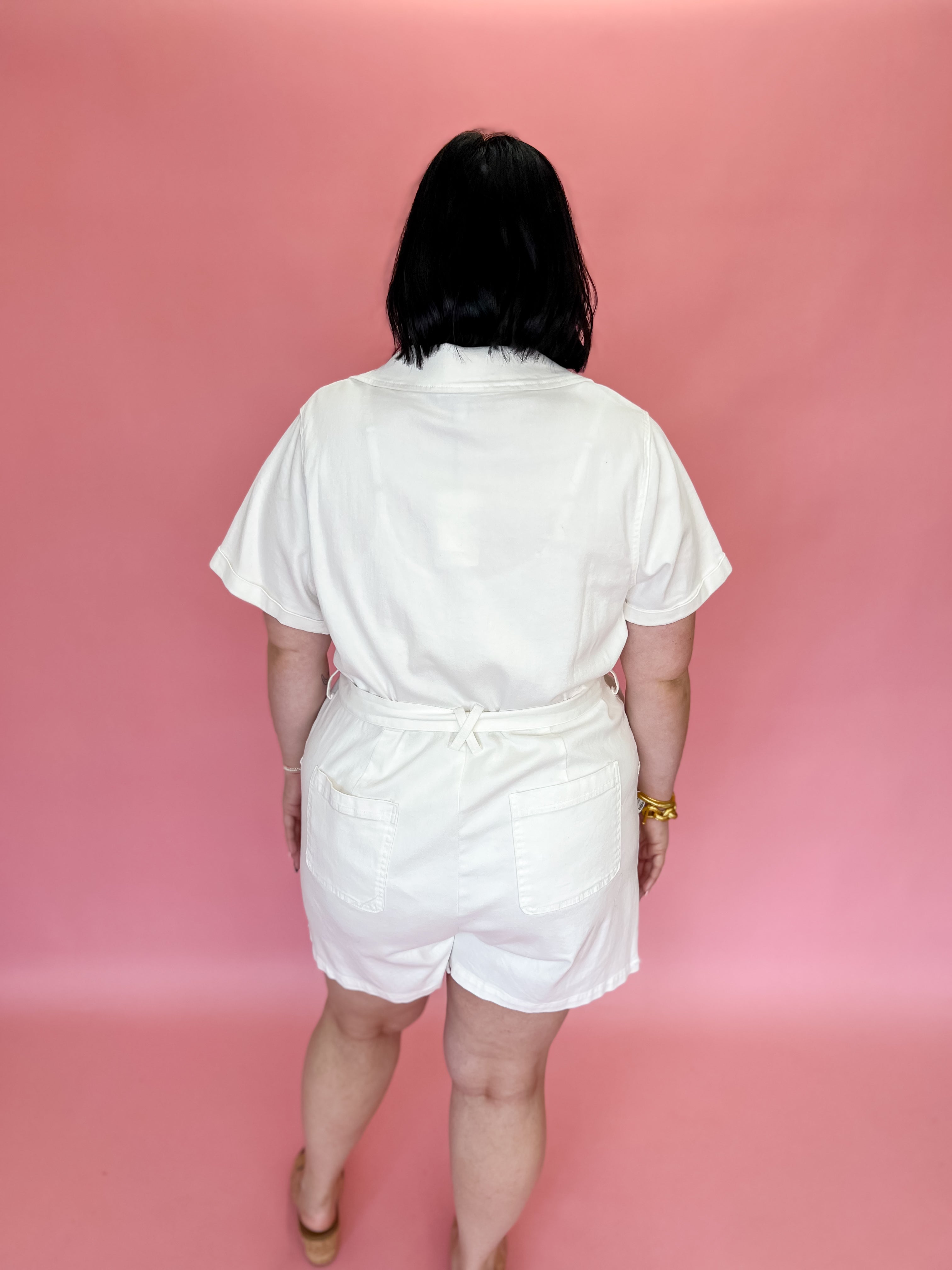 [Plus Size] Carefree Days Washed Romper-White