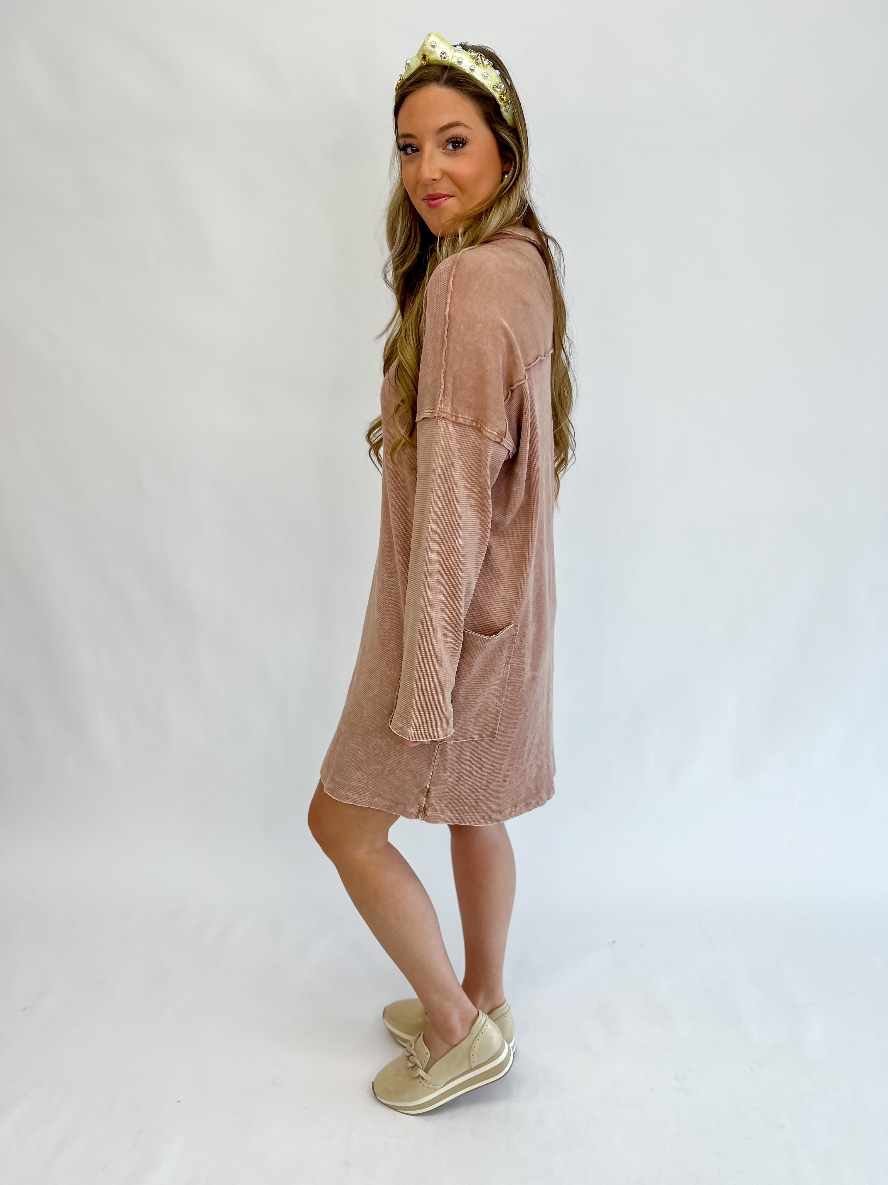 Mineral Wash Polo Dress-Sugar Rose