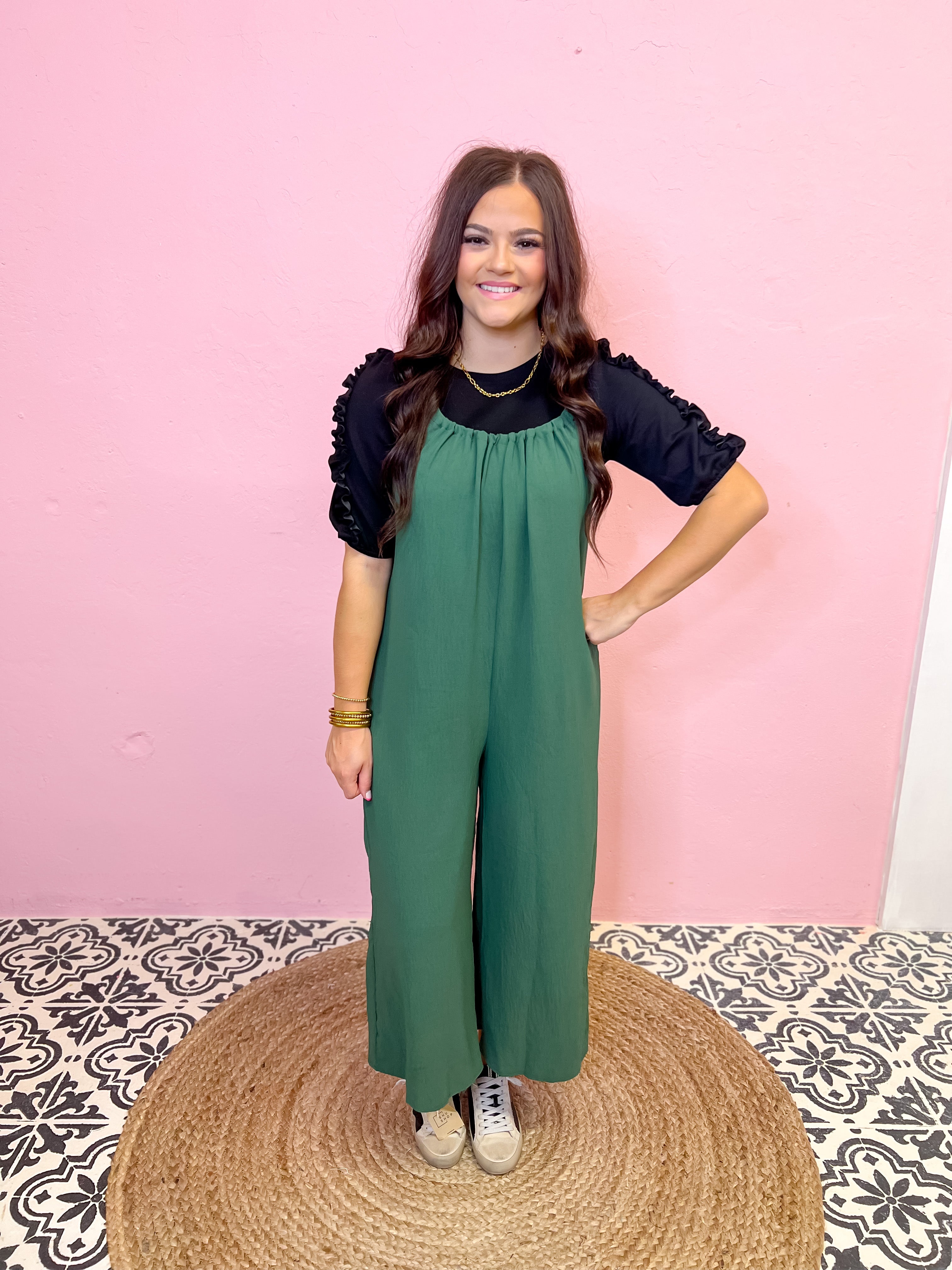 Easy To Go Out Jumpsuit-Hunter Green