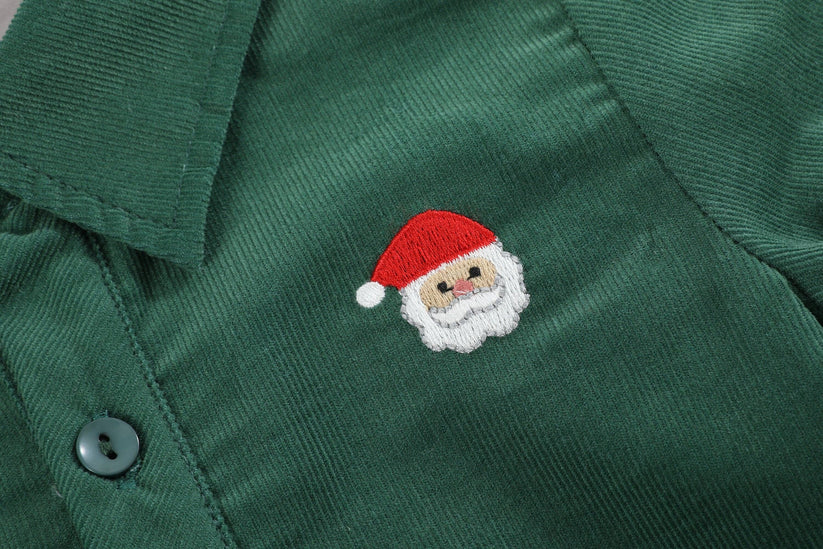Boys Green Corduroy Santa Dress Shirt