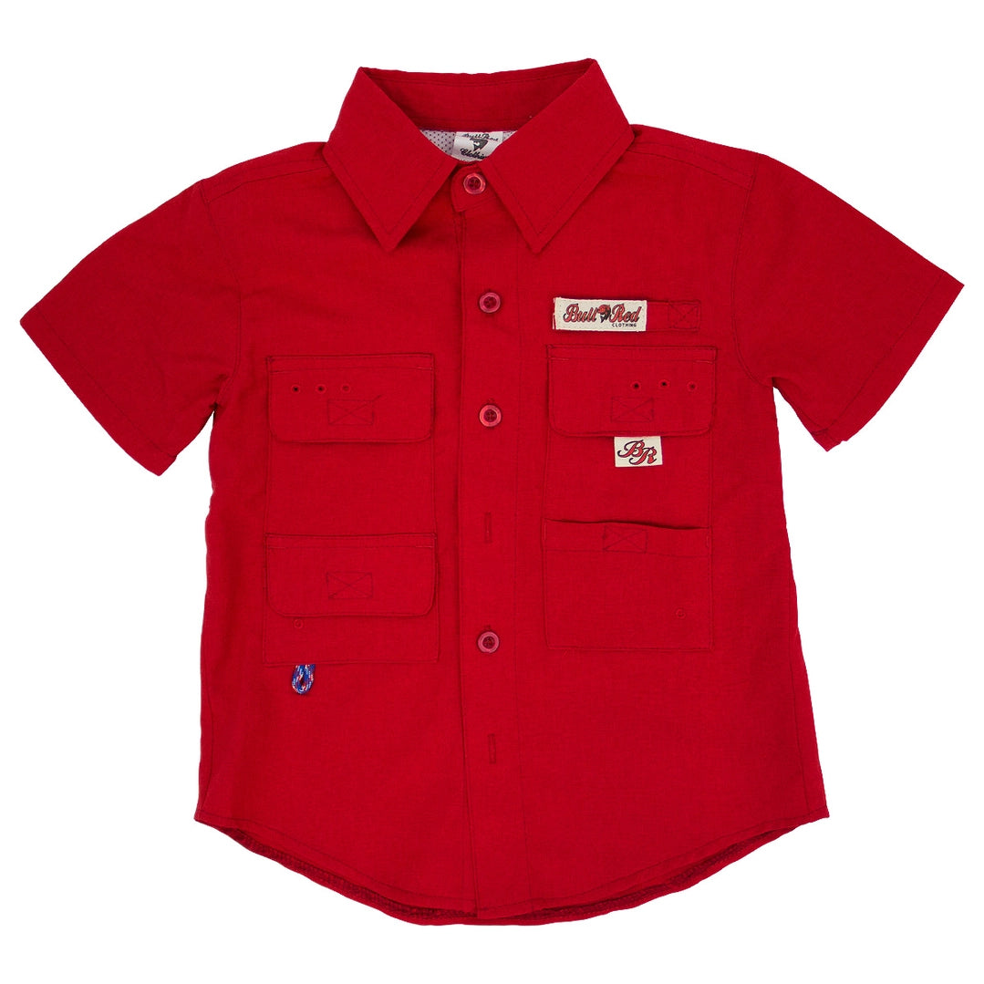 Bull Red Youth Fishing Shirt-Red