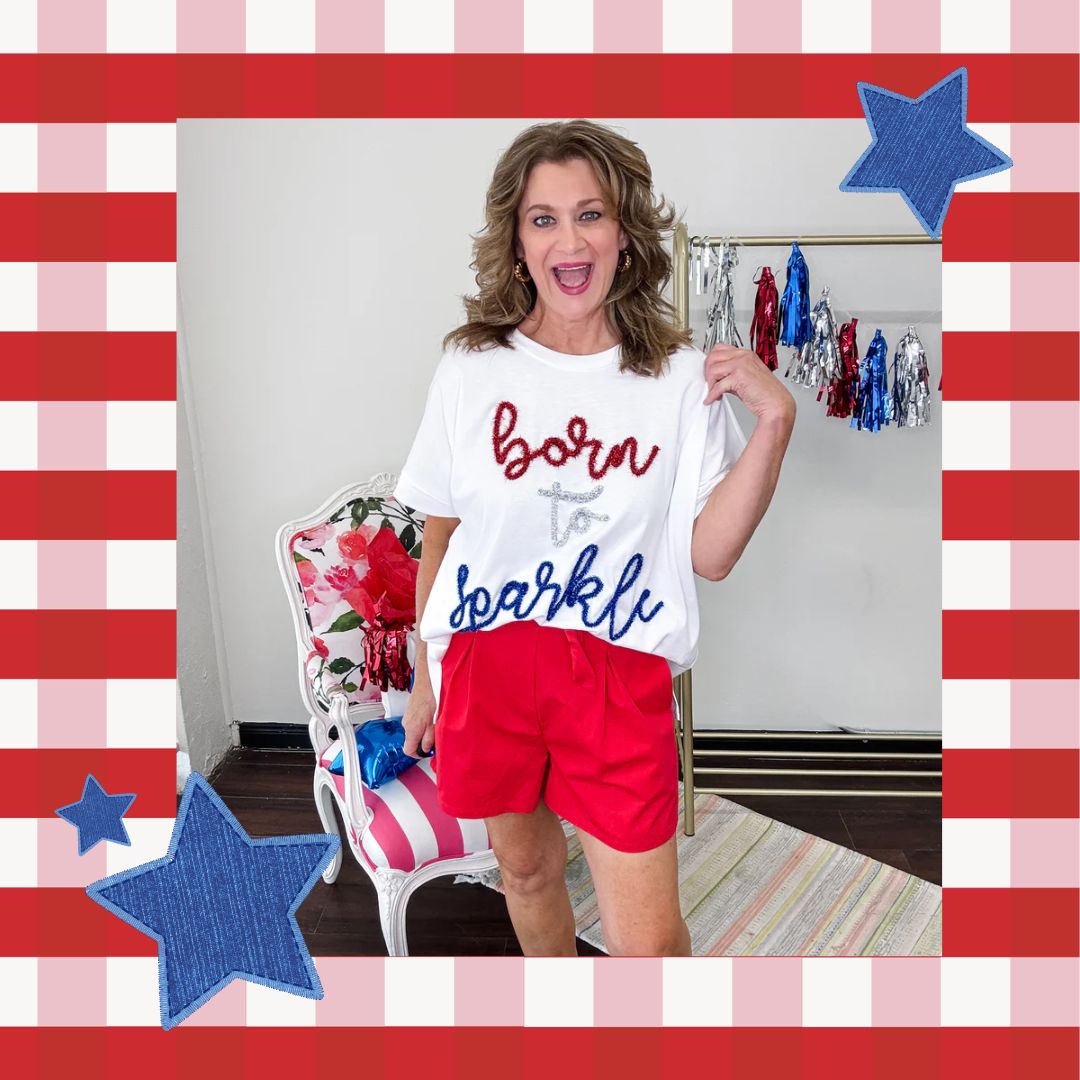 4th Of July Sparkle Top- White