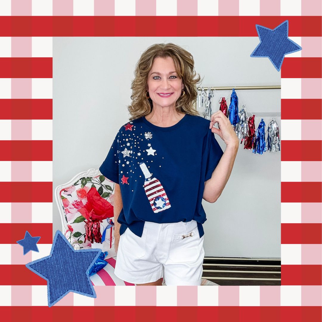 4th Of July Sparkle Top- Navy