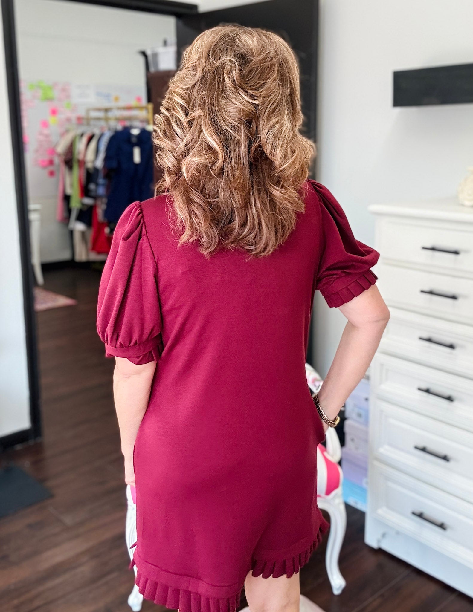 Kick Pleat Dress - Burgundy