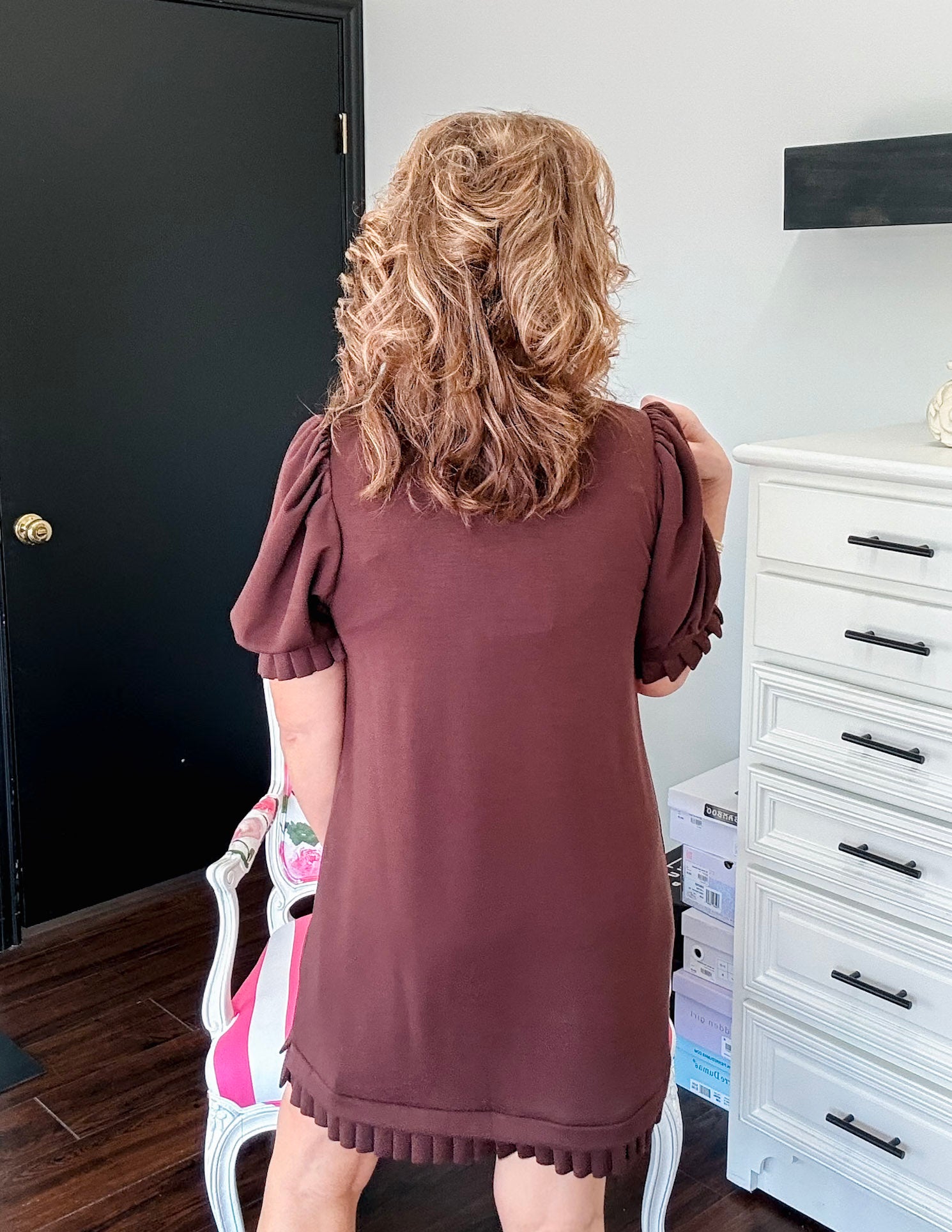 Kick Pleat Dress - Brown