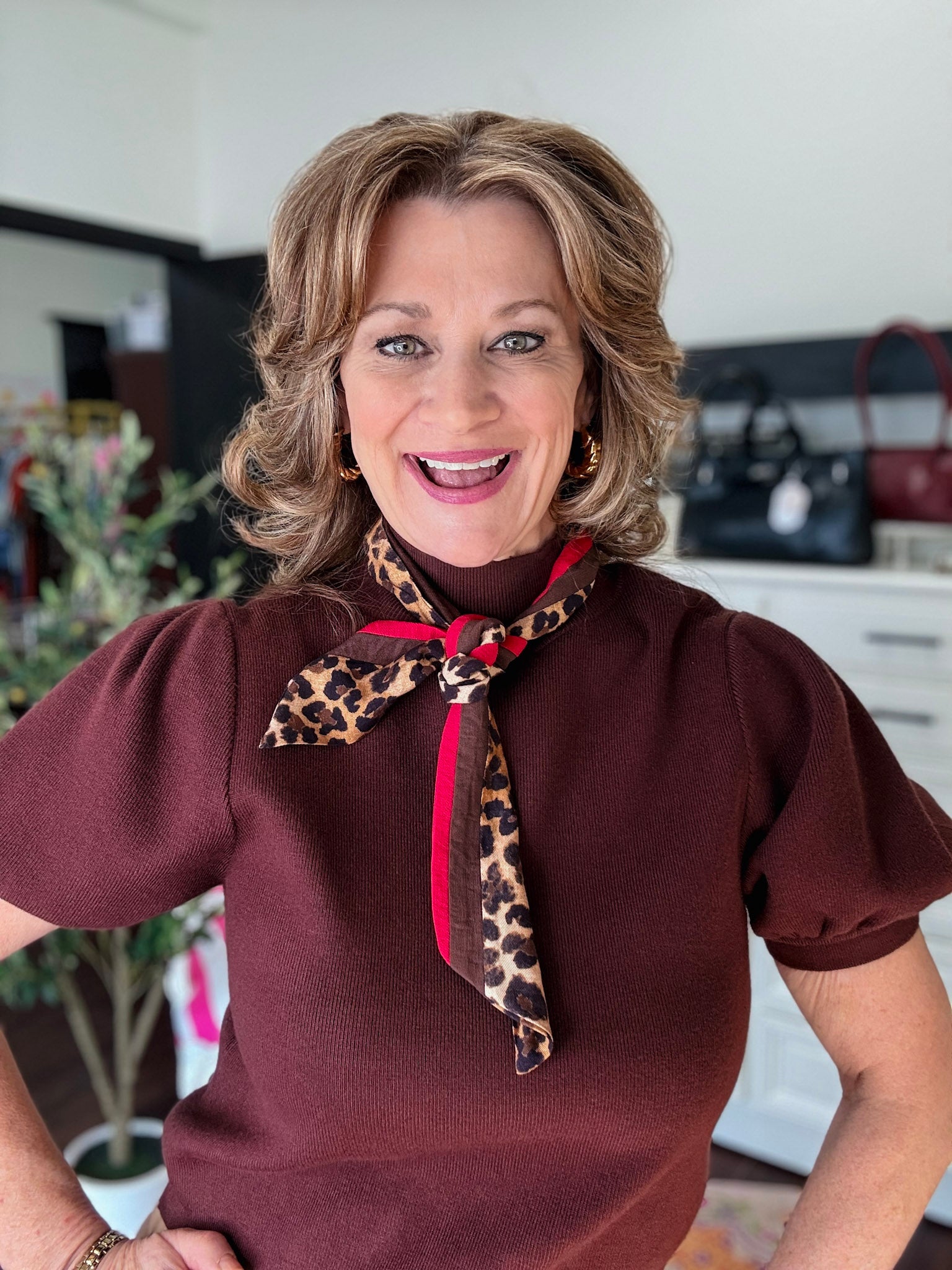 Scarf Detail Top - Brown