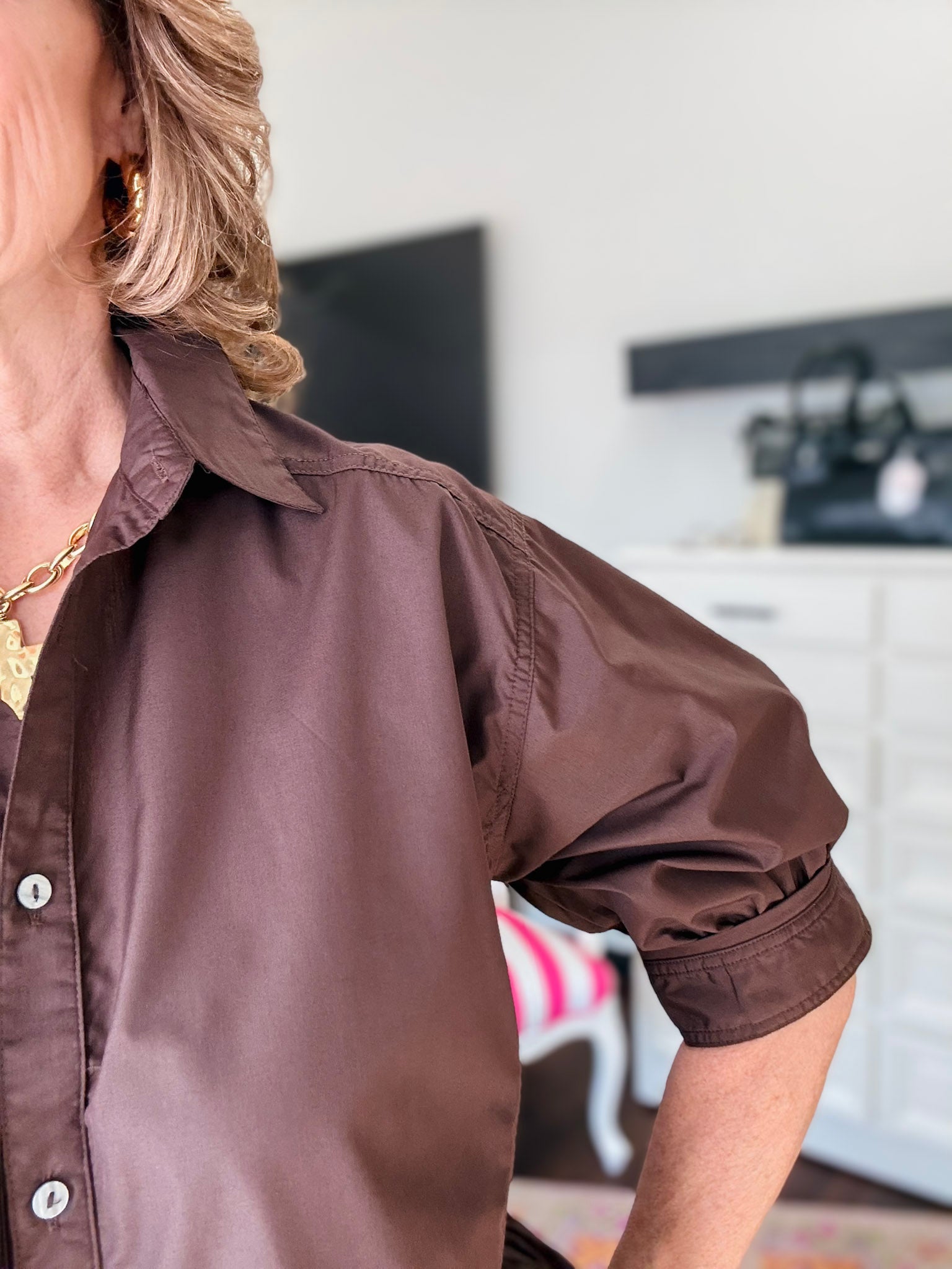 Ruffle Hem Classic Top - Brown