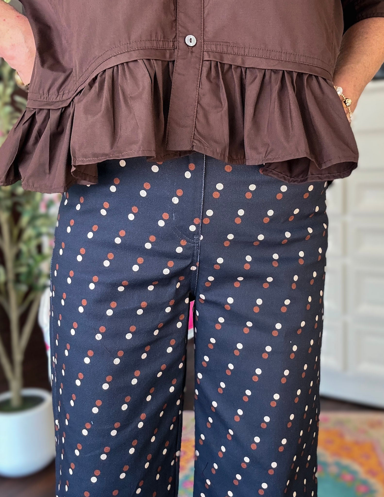 Denim Polka Dot Pant-Navy