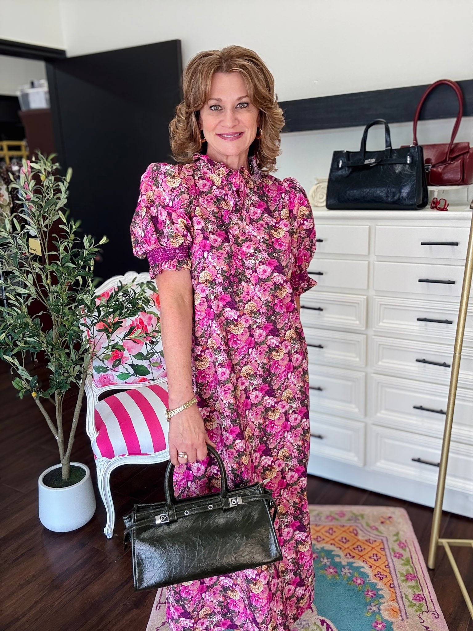Magenta Bloom Midi Dress