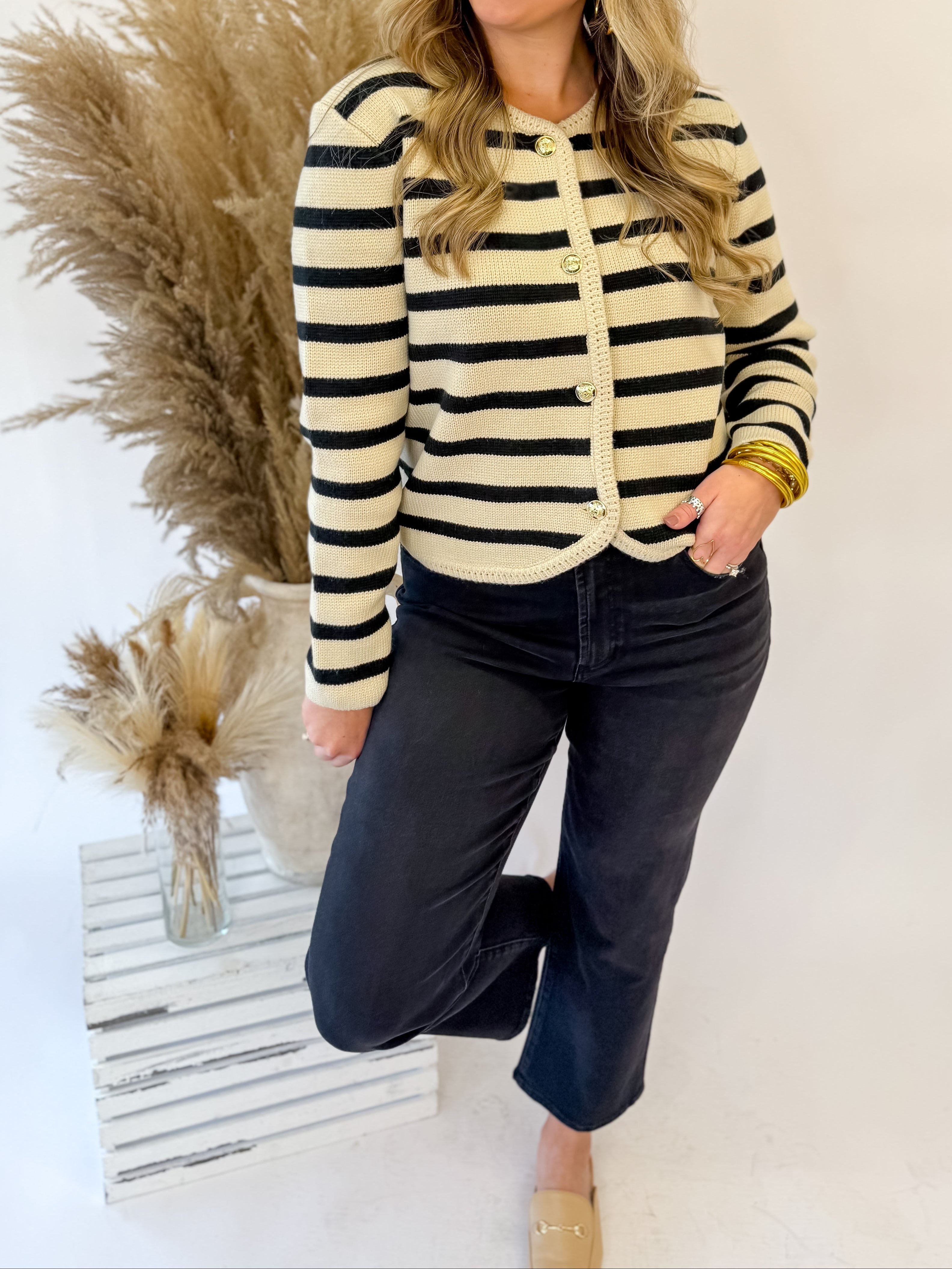 [Strut and Bolt Button Down Stripe Cardigan