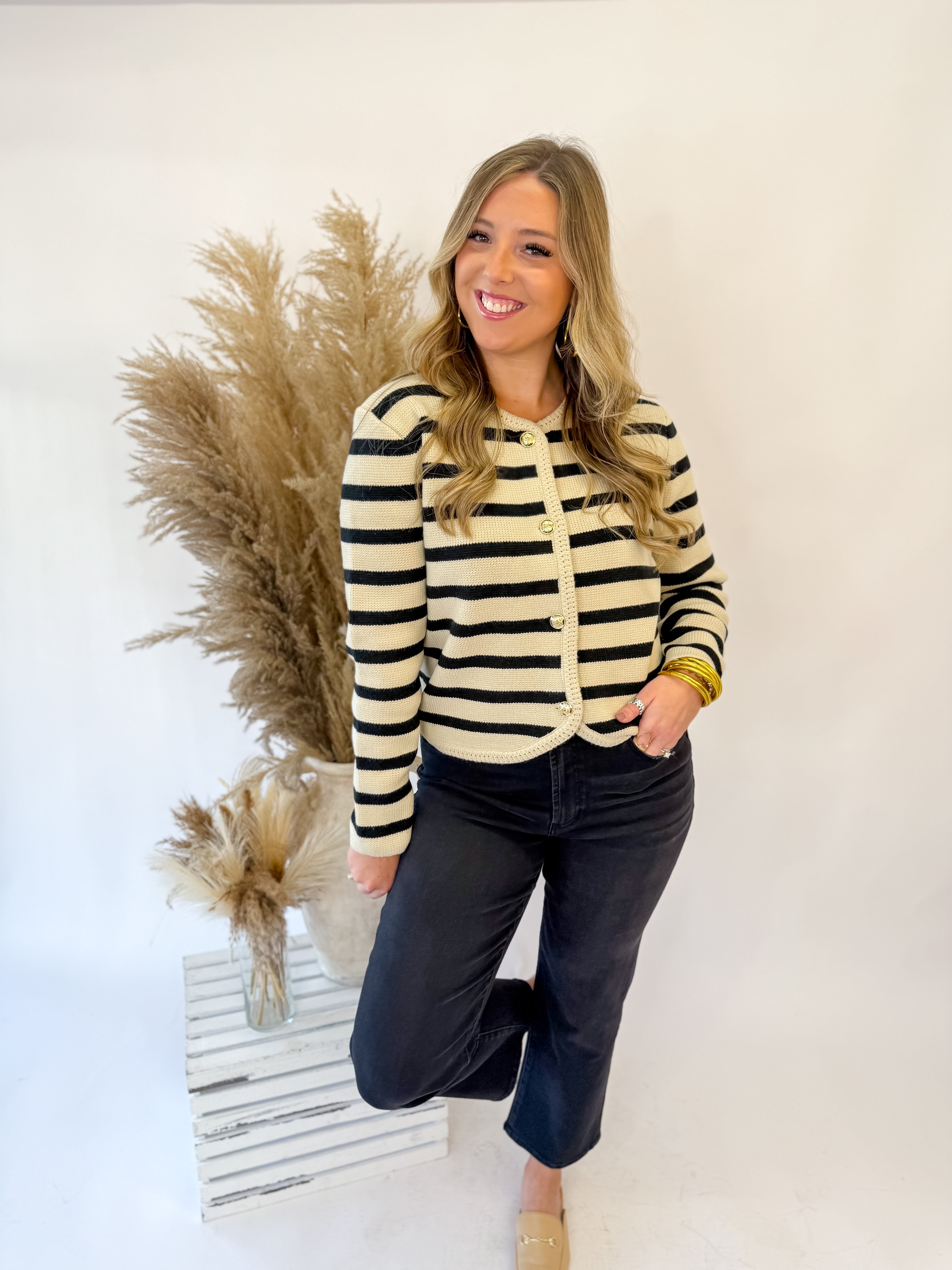 [Strut and Bolt Button Down Stripe Cardigan