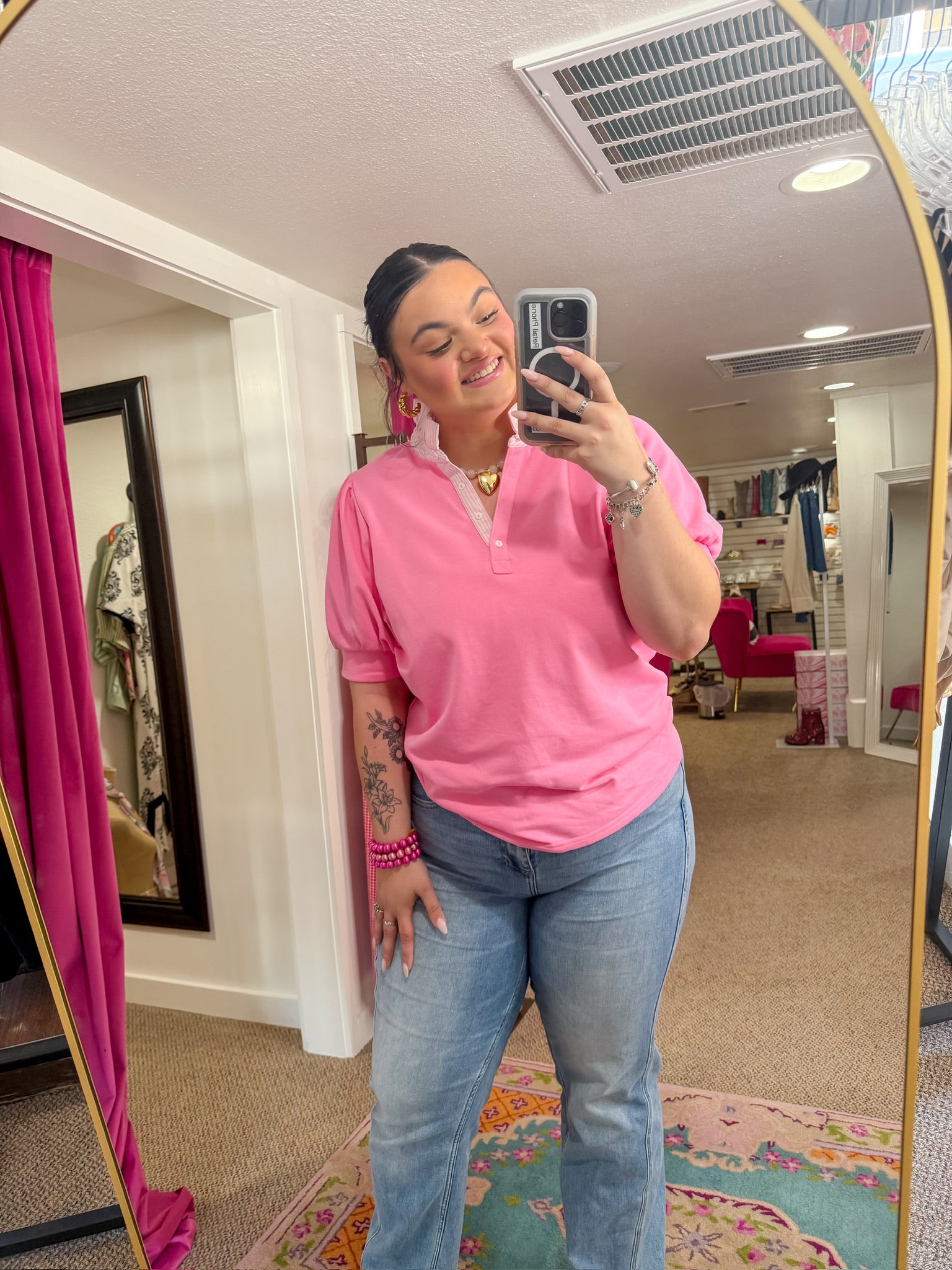 Plus - Amelia Ruffle Neck Top - Bubble Pink