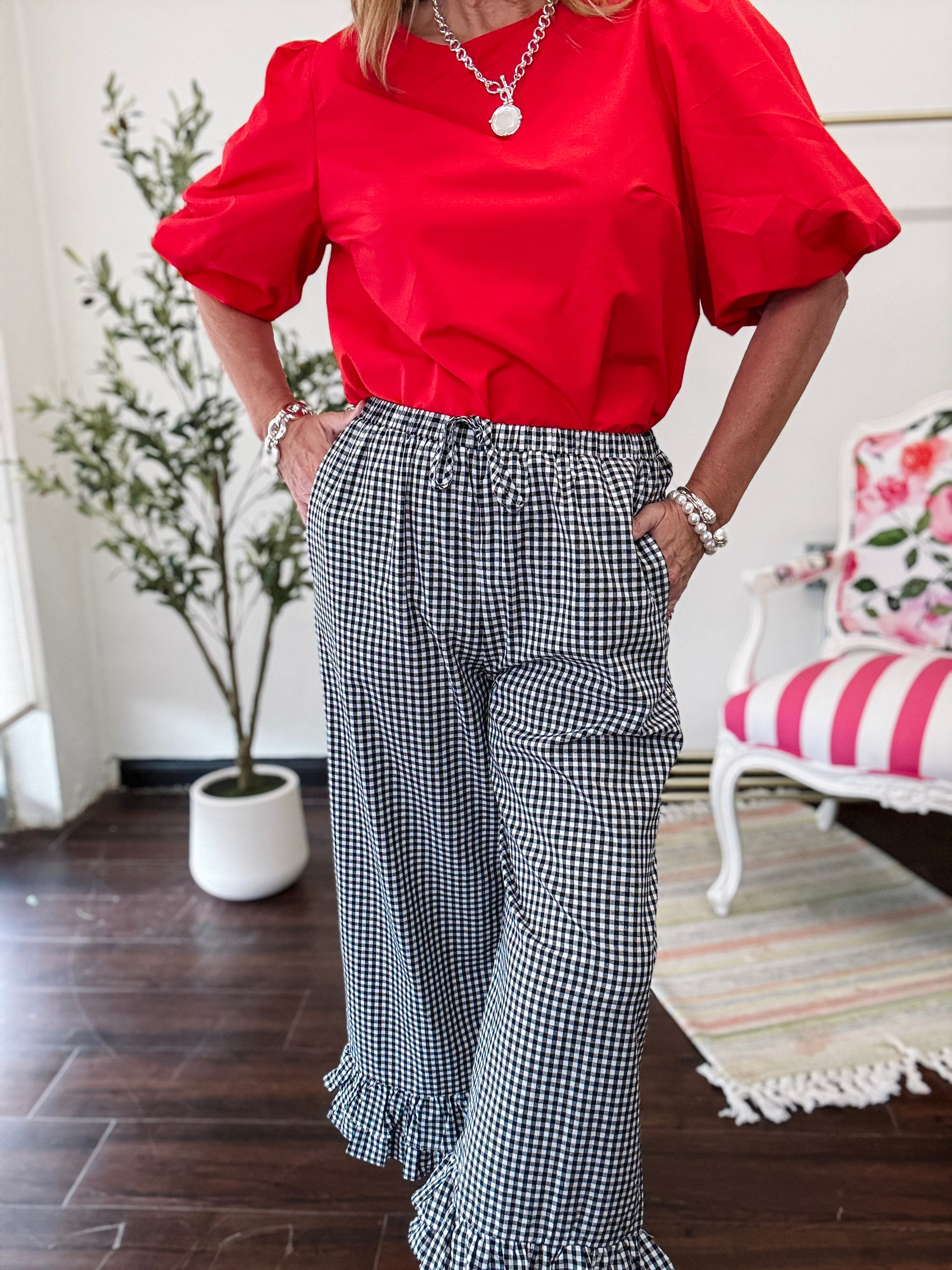 Black Gingham Ruffled Pant