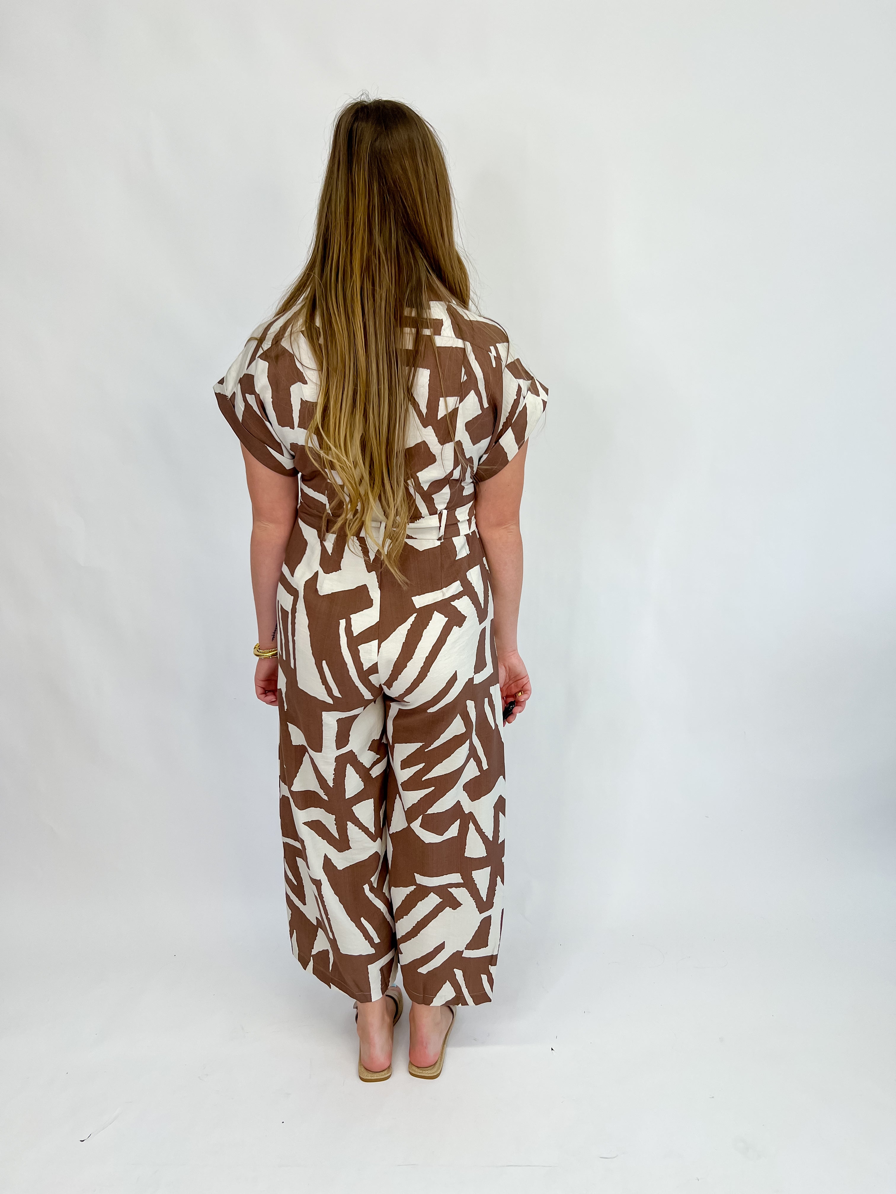 I'll See You There Geo Jumpsuit-Brown