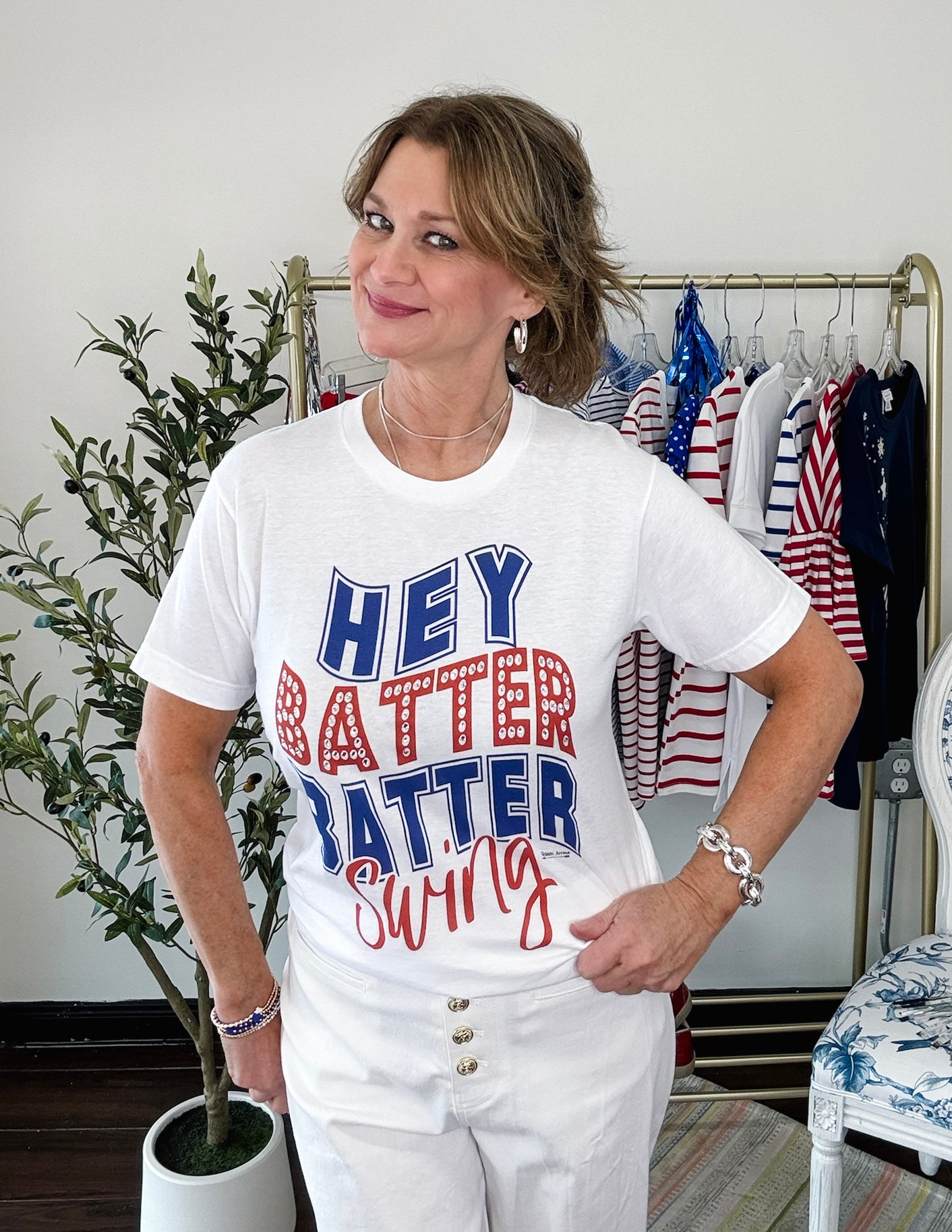 Hey Batter Batter Swing Top - White