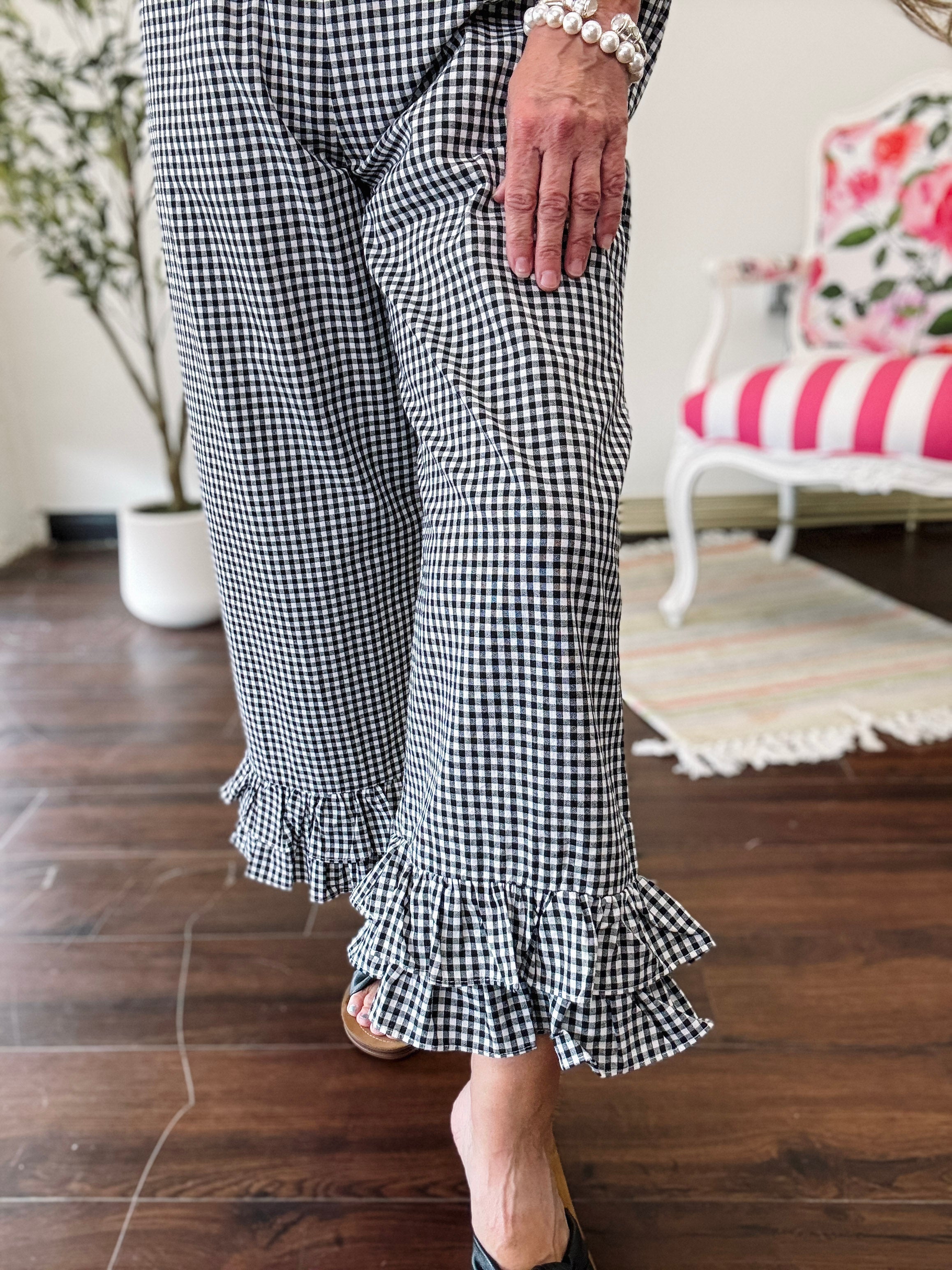 Black Gingham Ruffled Pant