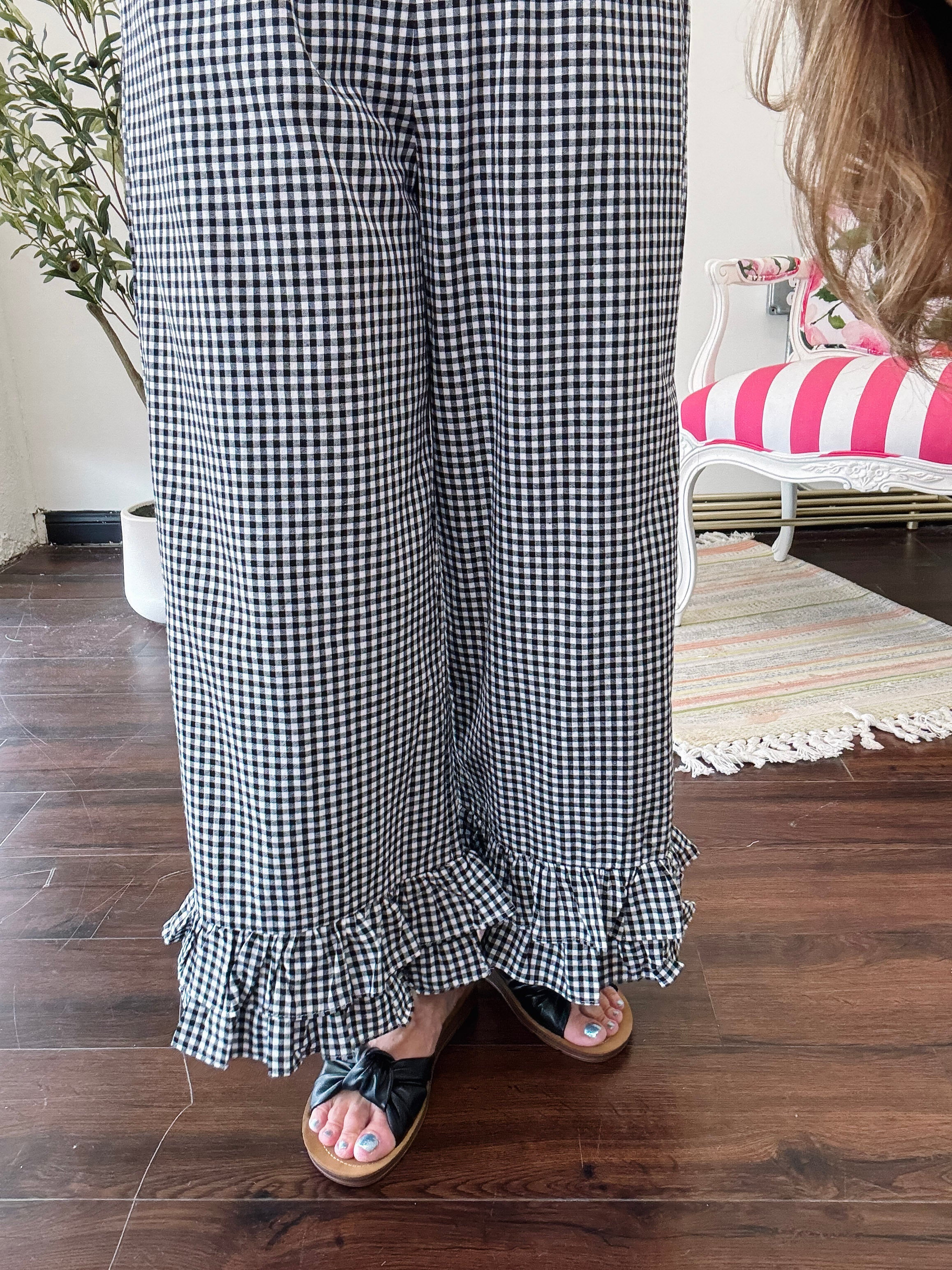Black Gingham Ruffled Pant