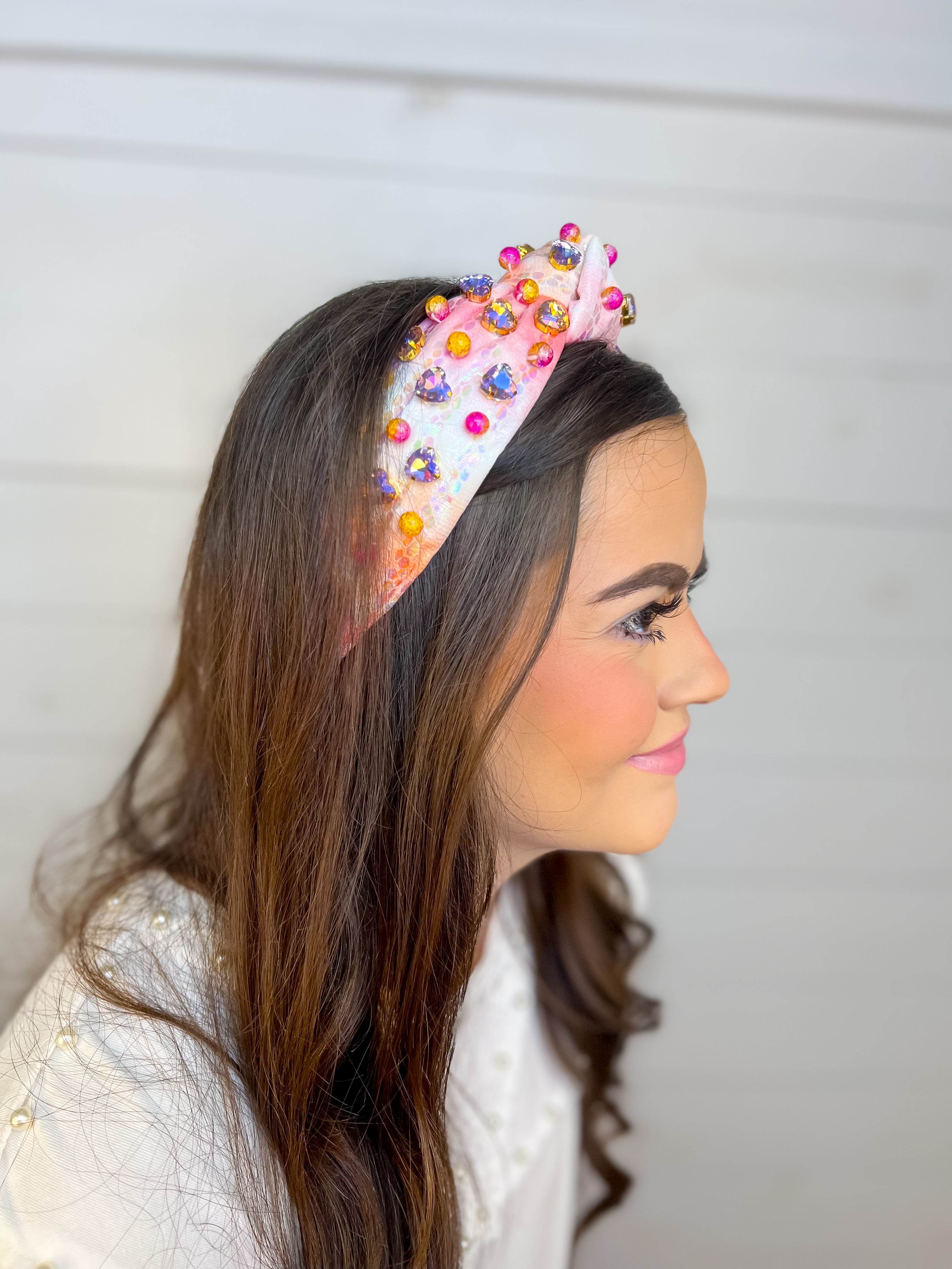 [Brianna Cannon] Pink Ombre Headband With Hearts/Beads