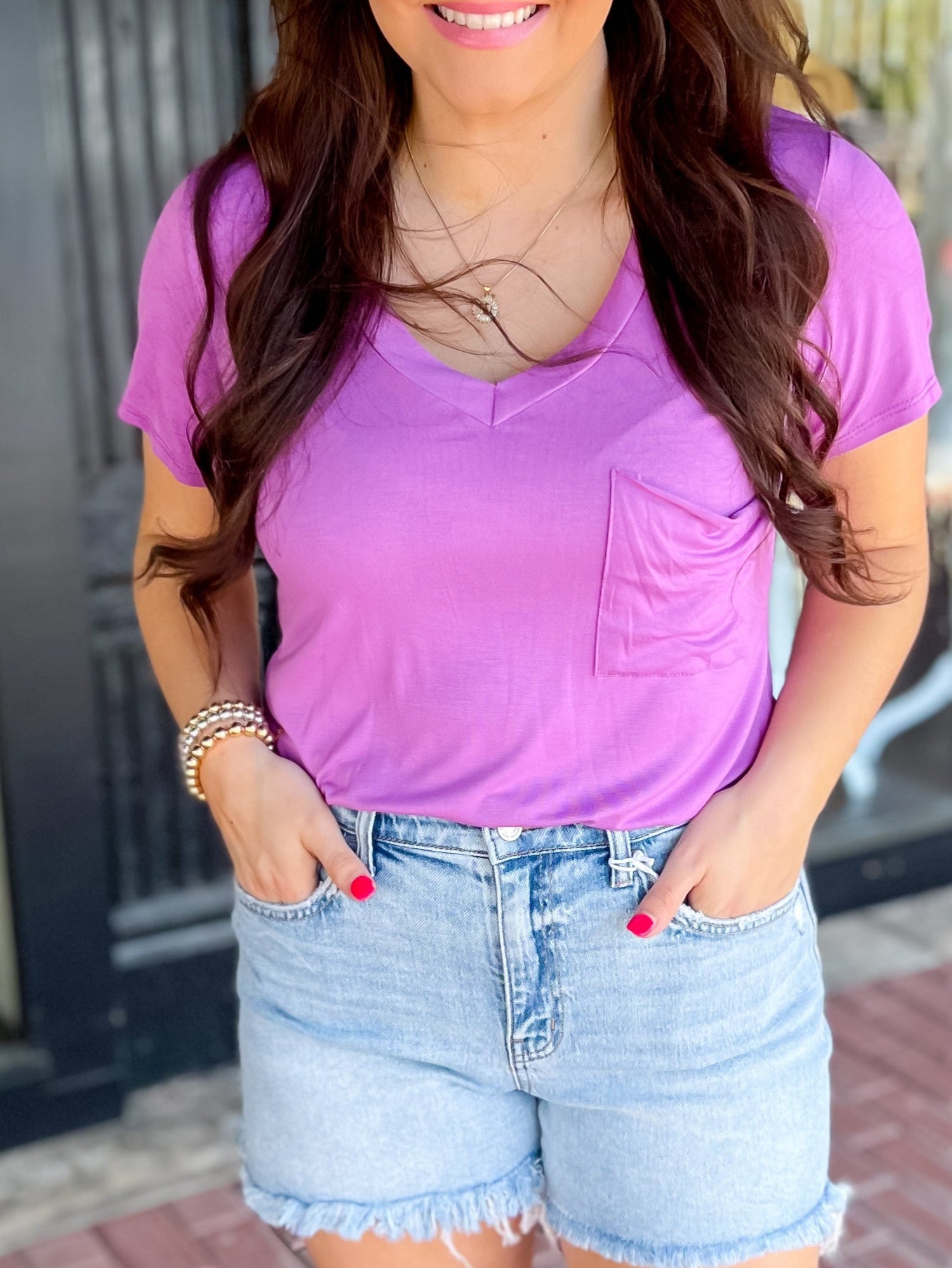 The Rhea Pocket Tee-Orchid