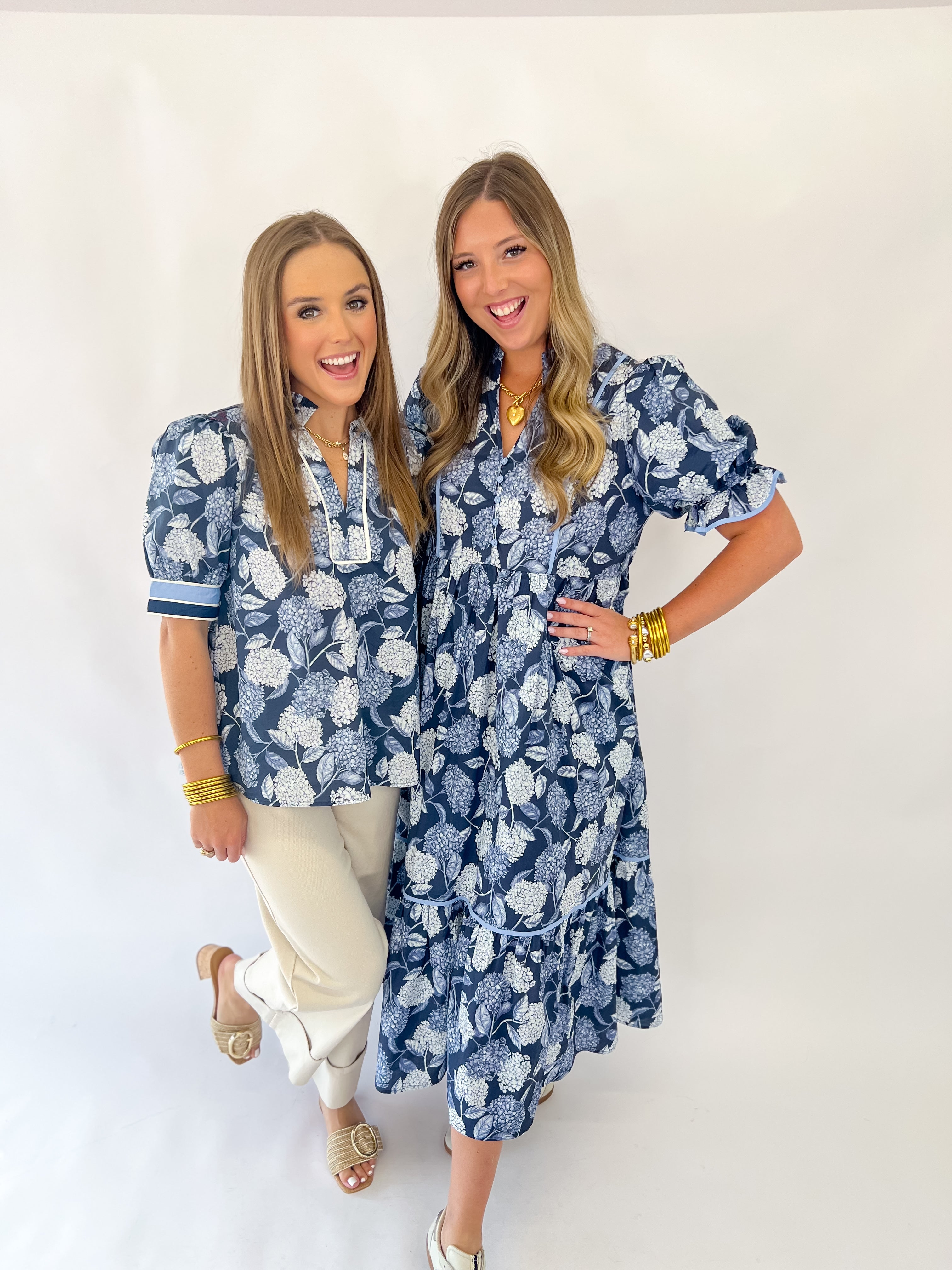 Fall Navy Botanical Midi Dress