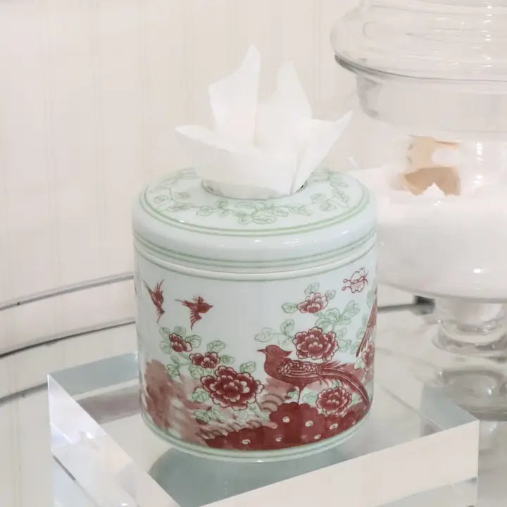The Robin Tissue Vessel - Green and Red Floral