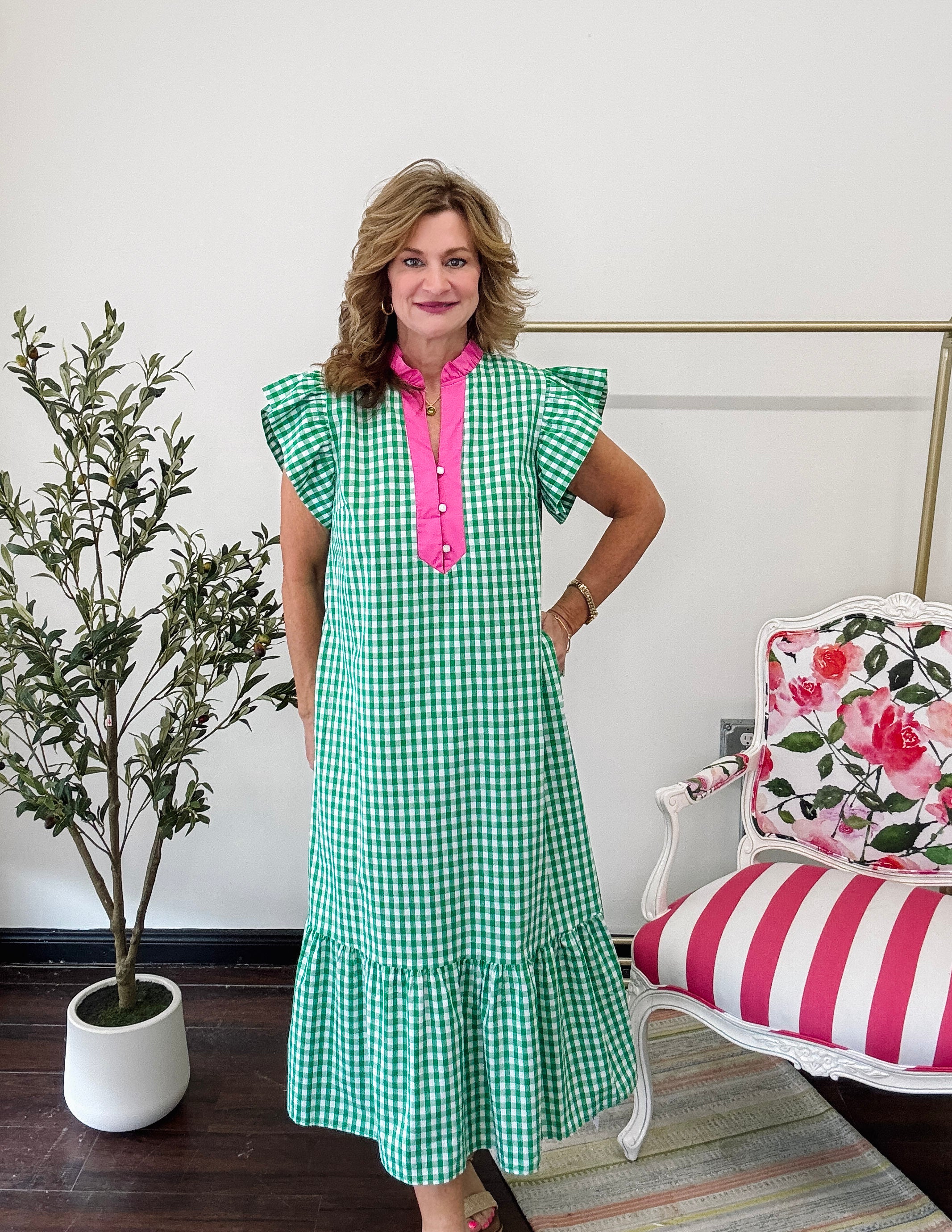 Southern Picnic Midi Dress - Green