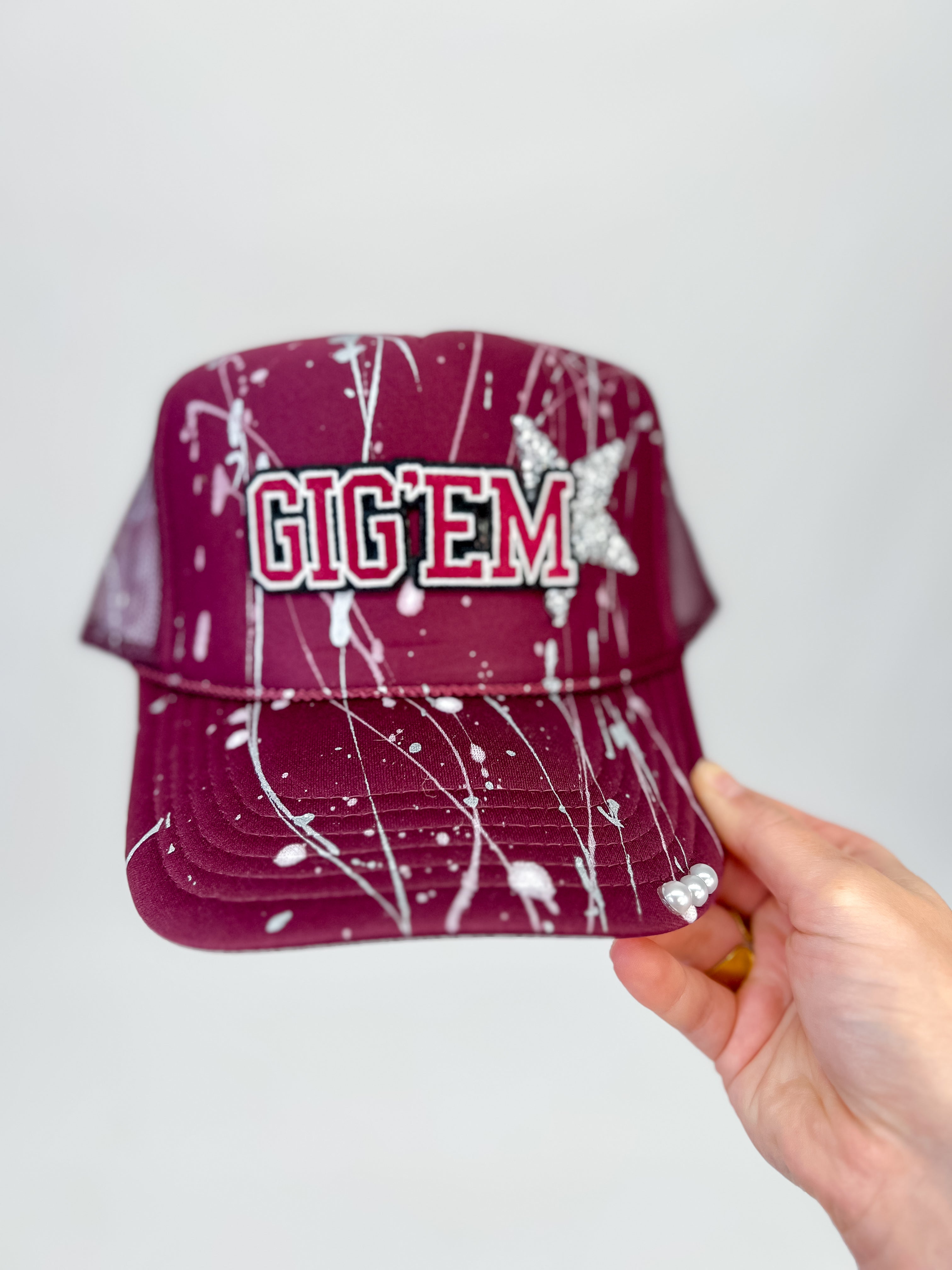 Gig'Em Maroon Splatter Paint Cap