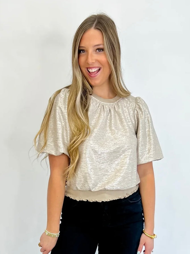 Fashionable Foil Puff Sleeve Top