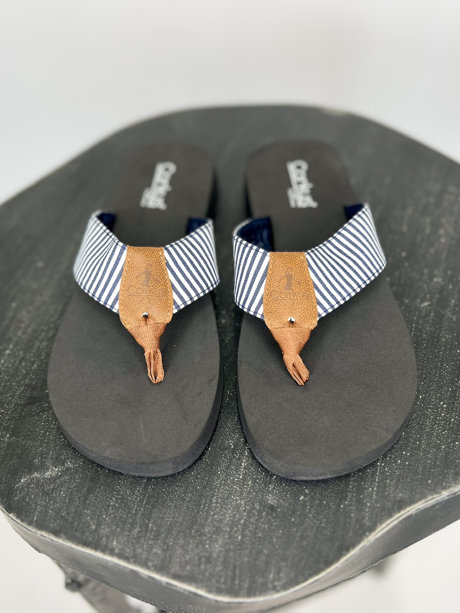 [Corky's] Summer Break Flip Flop - Navy White Stripe