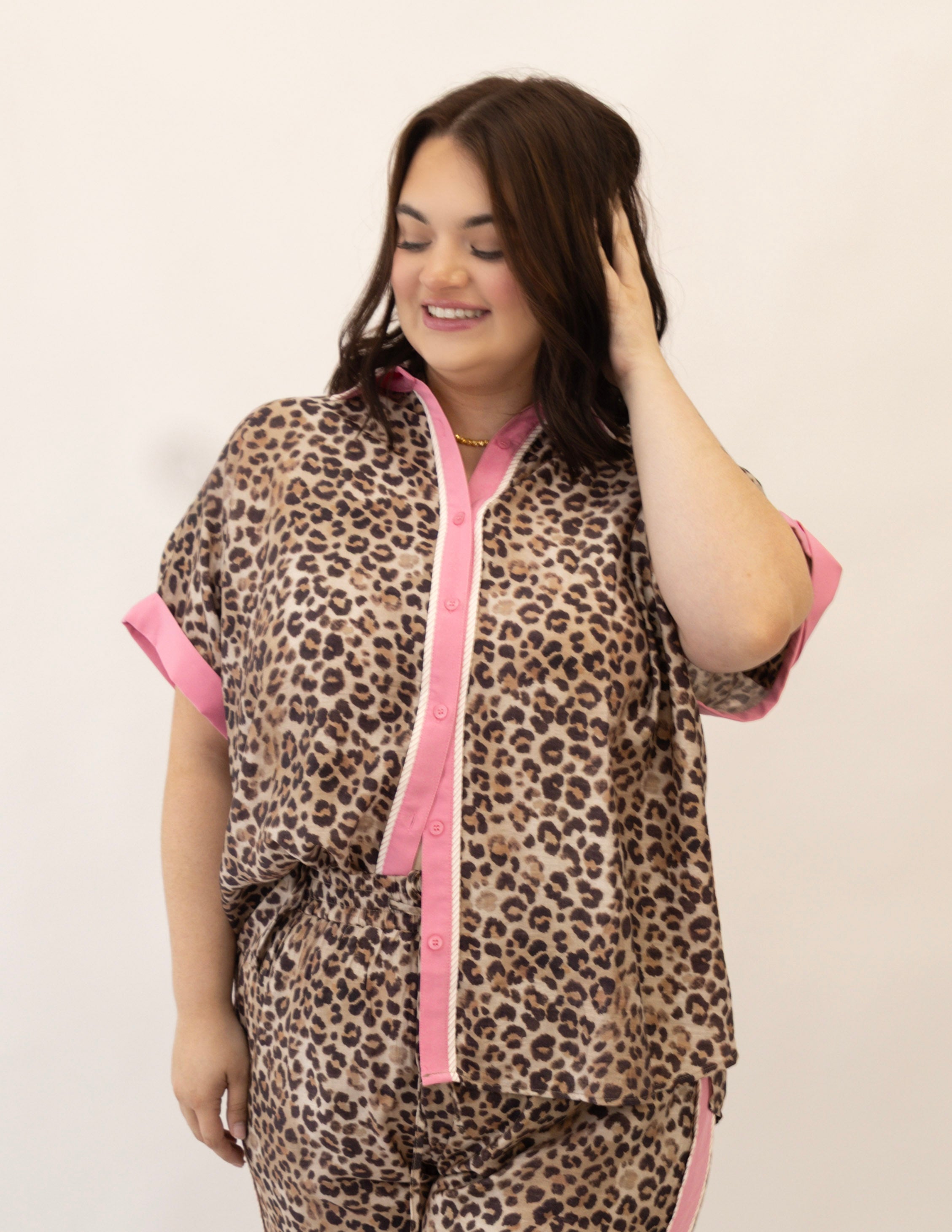 Plus Wild Side Leopard Luxe Top - Pink