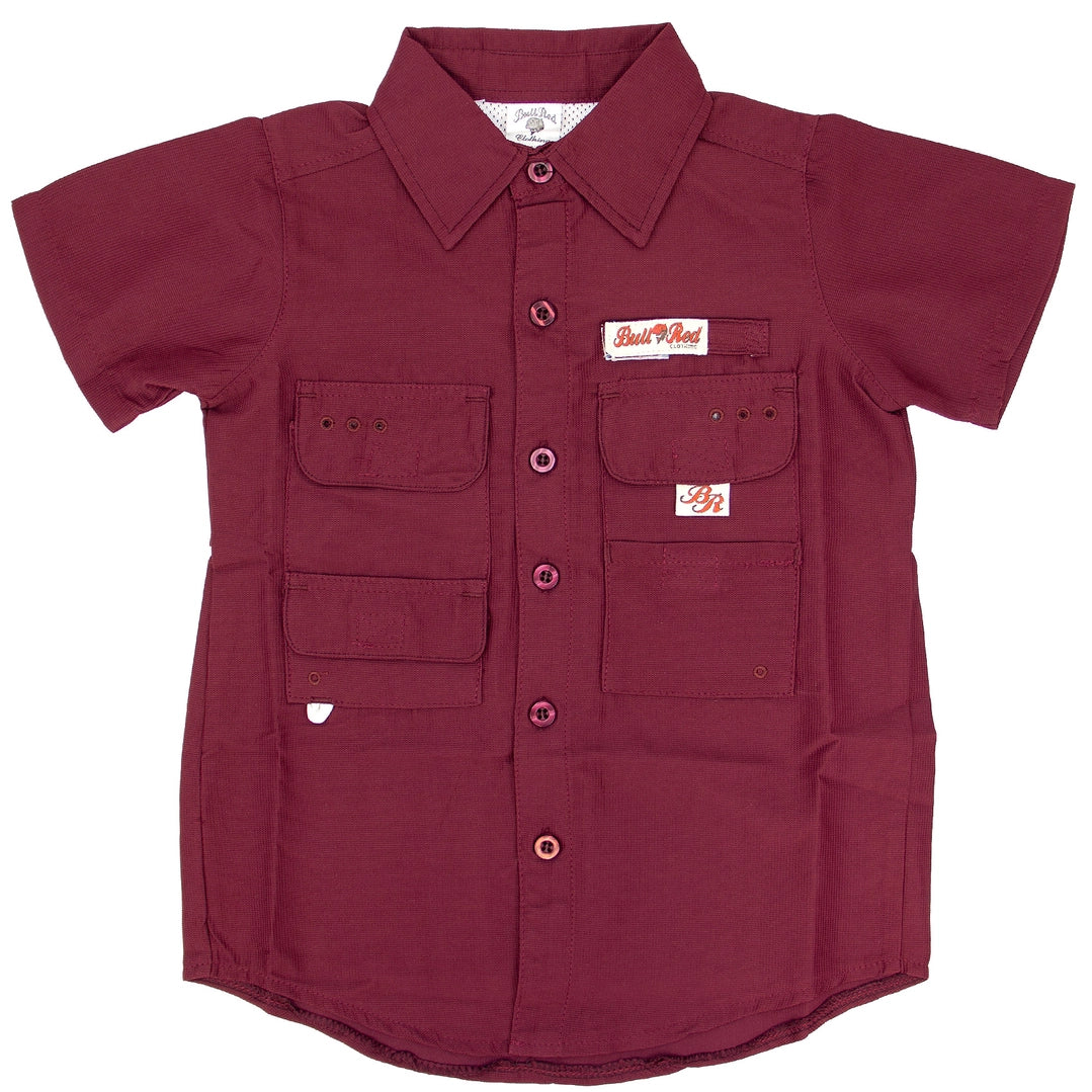 Bull Red Youth Fishing Shirt-Burgundy