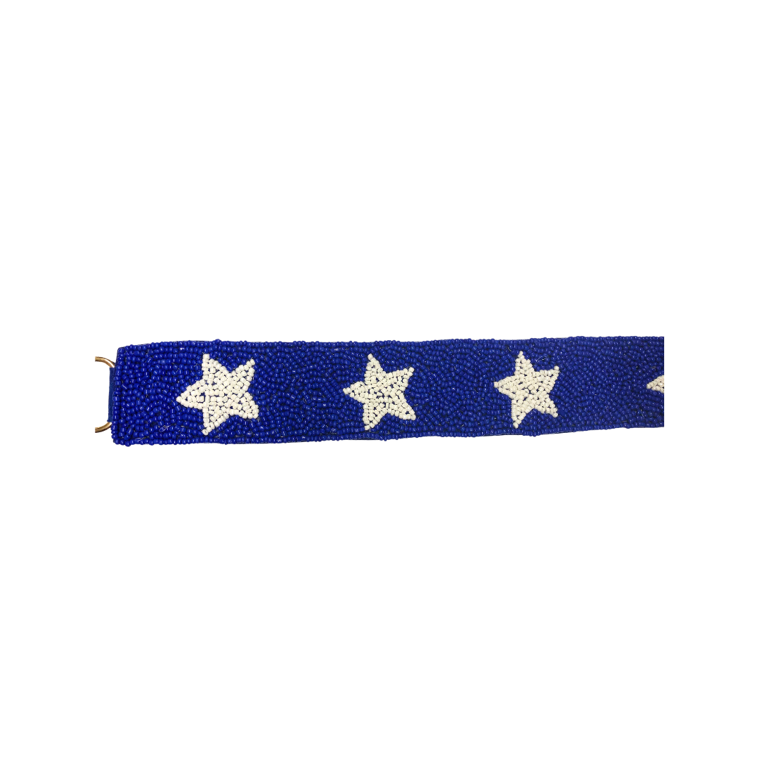Star Game Day Beaded Purse Straps-Blue /White