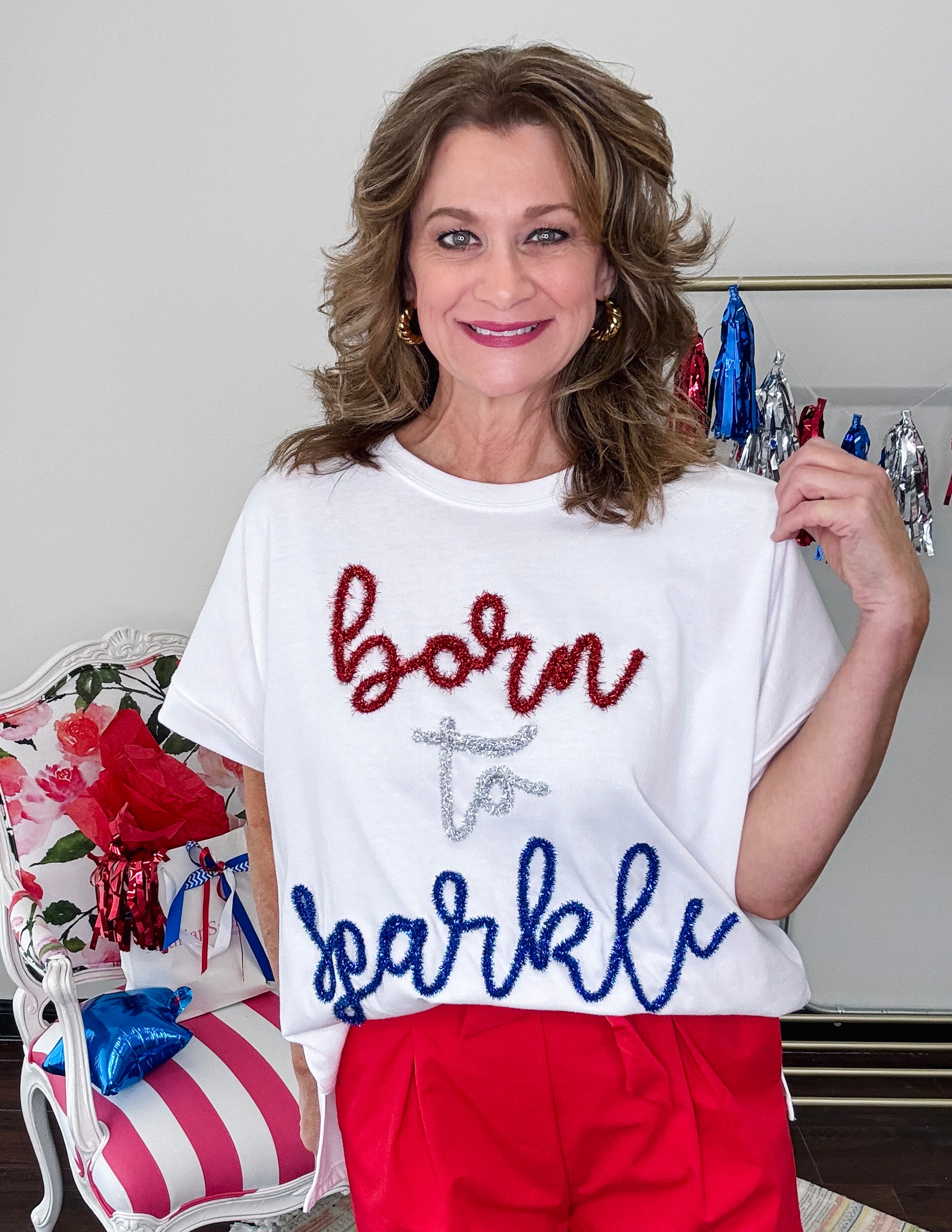 4th Of July Sparkle Top- White